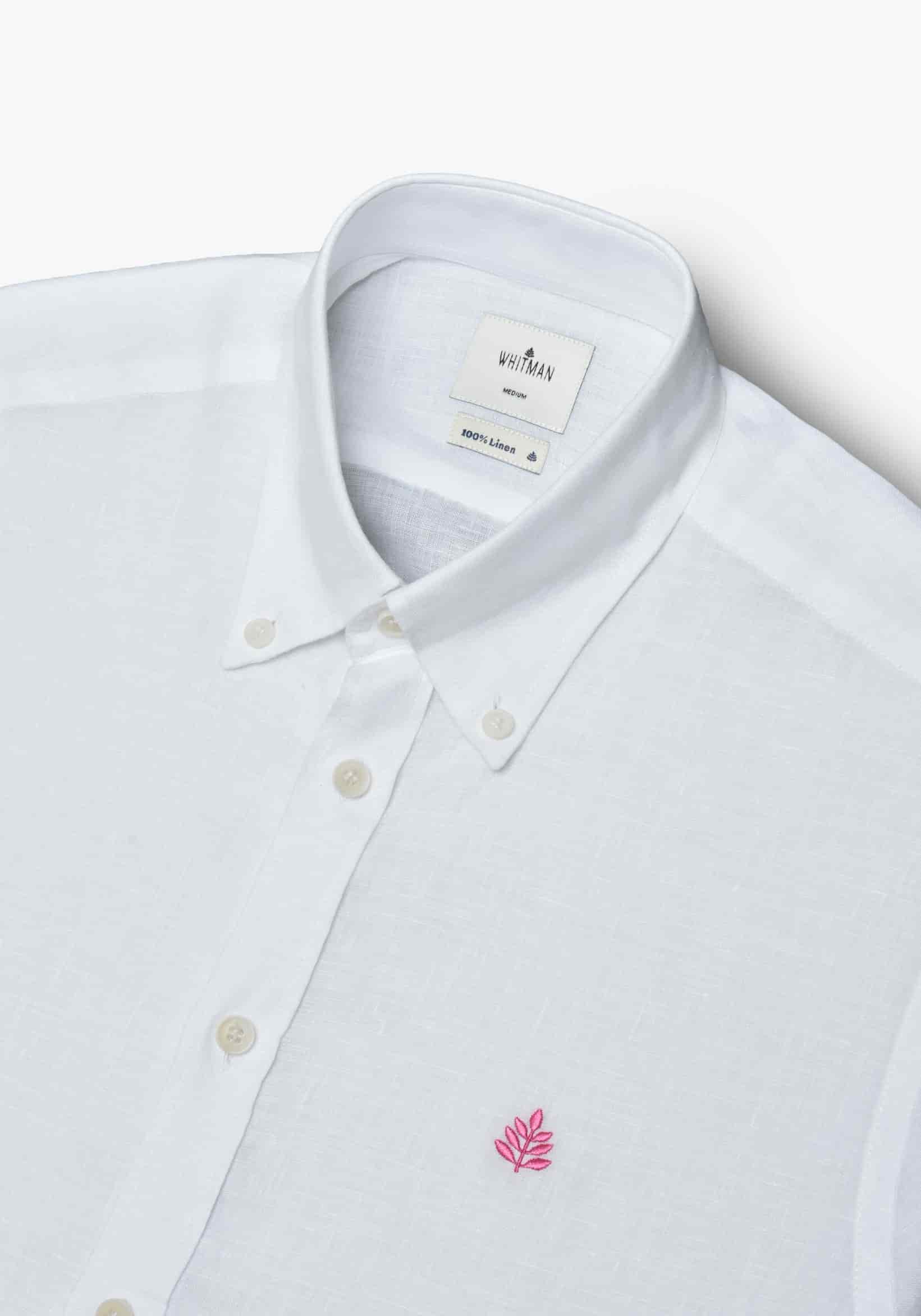Camisa Lino Cuello Button Down Blanco - miniatura 2
