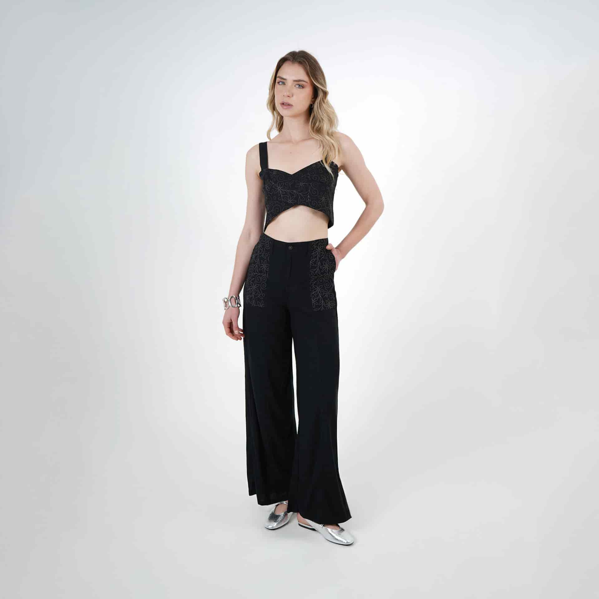 Pantalón ancho con grabado floral - miniatura 1