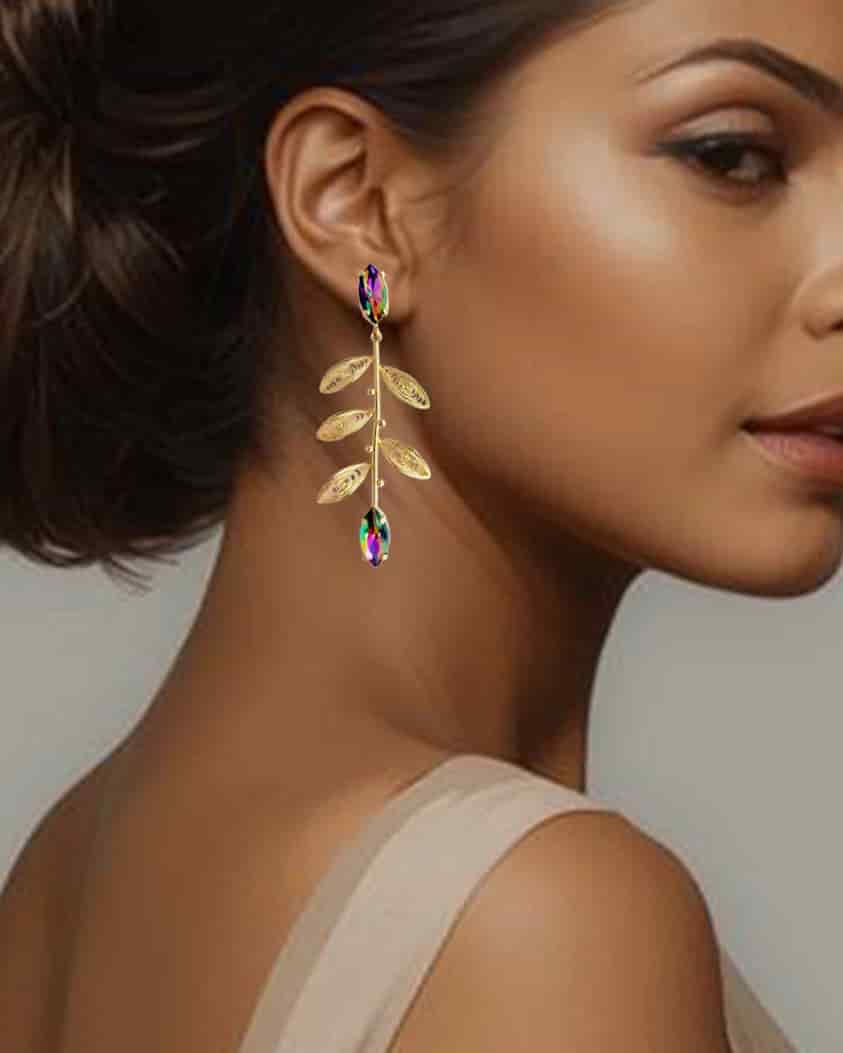 Aretes largos cristal y hojas, Titina - miniatura 2