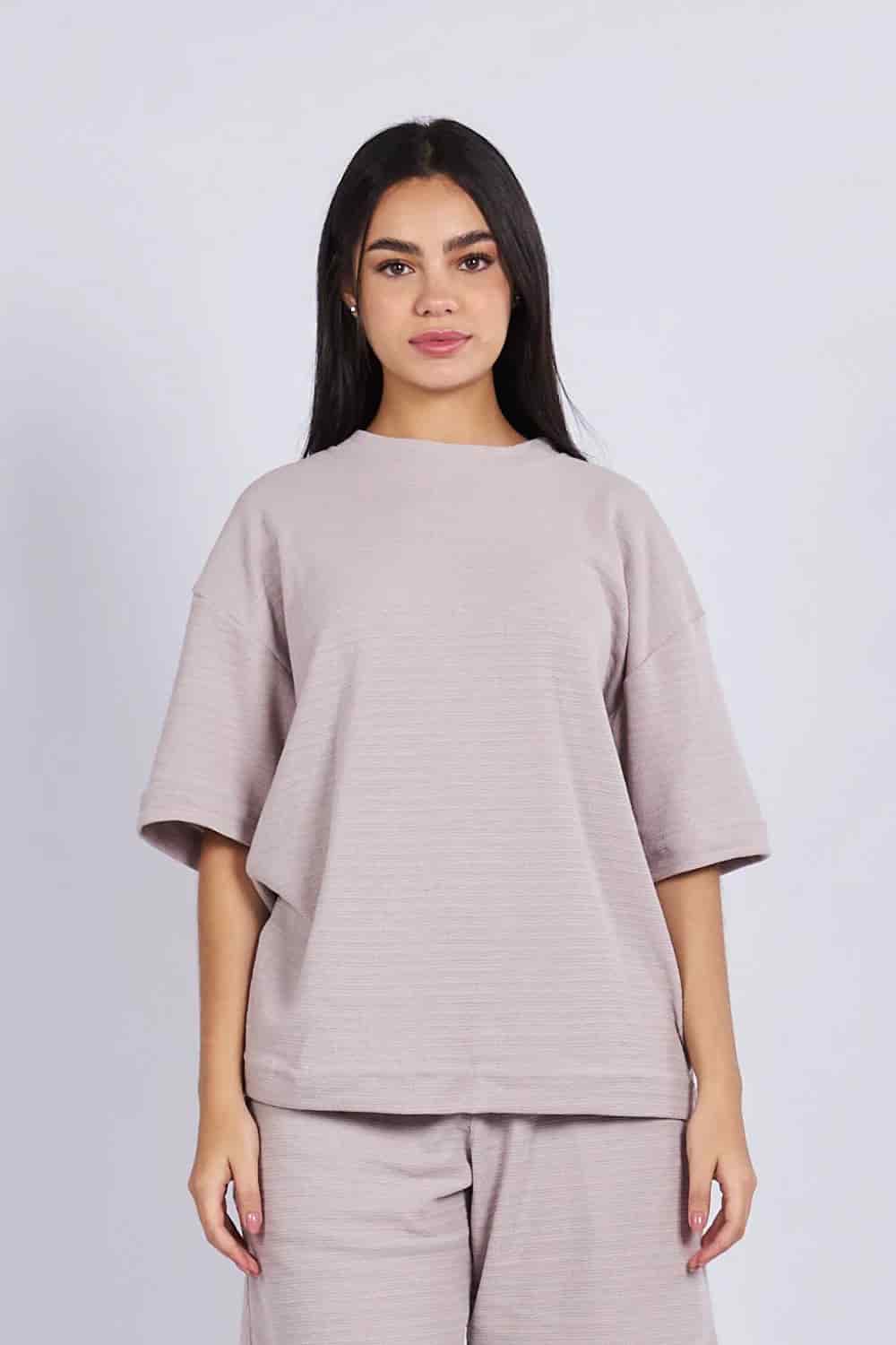 Camiseta oversize textura horizontal Caqui - miniatura 1