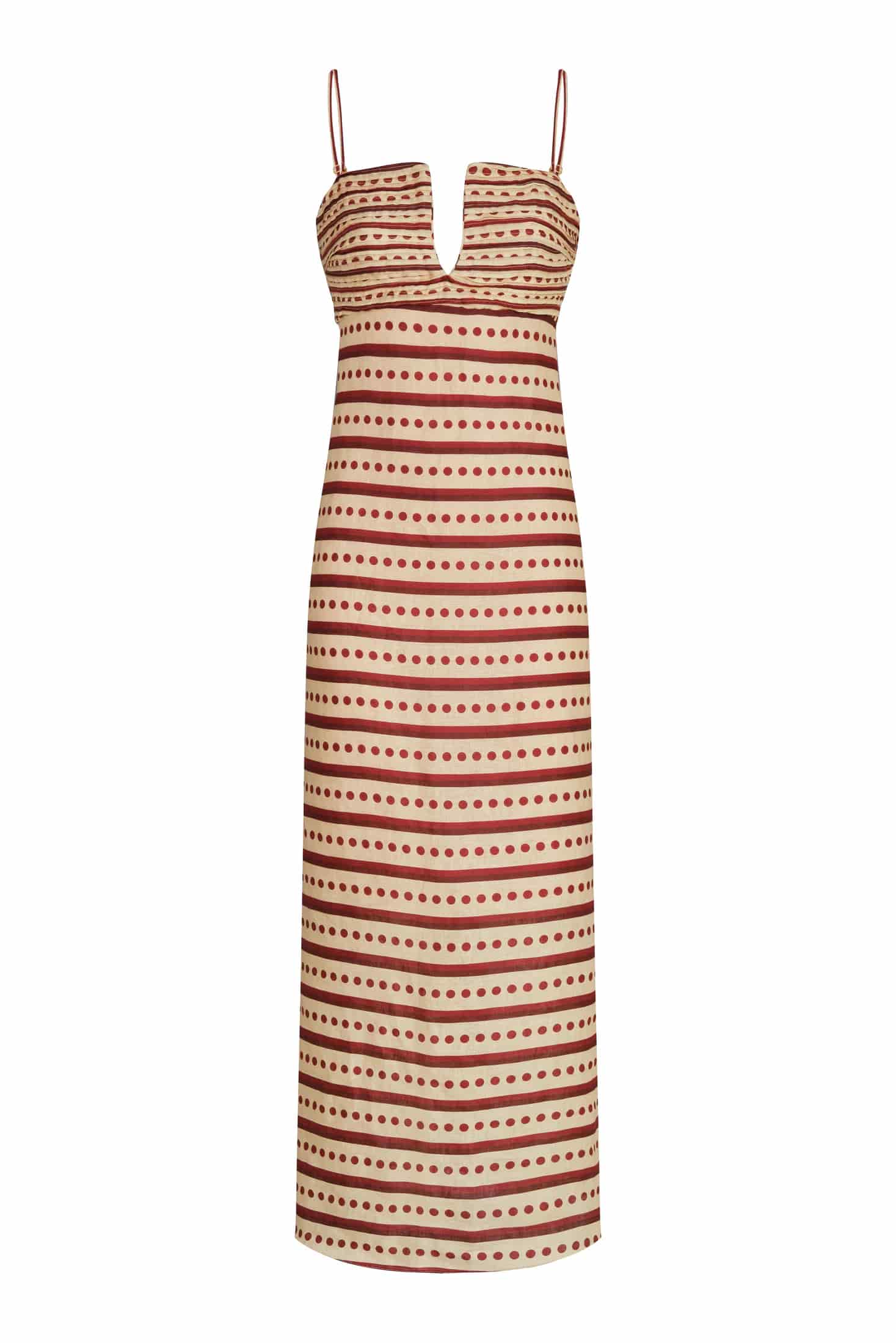 Antigüa Linen Midi Dress / Red Stripes - miniatura 1