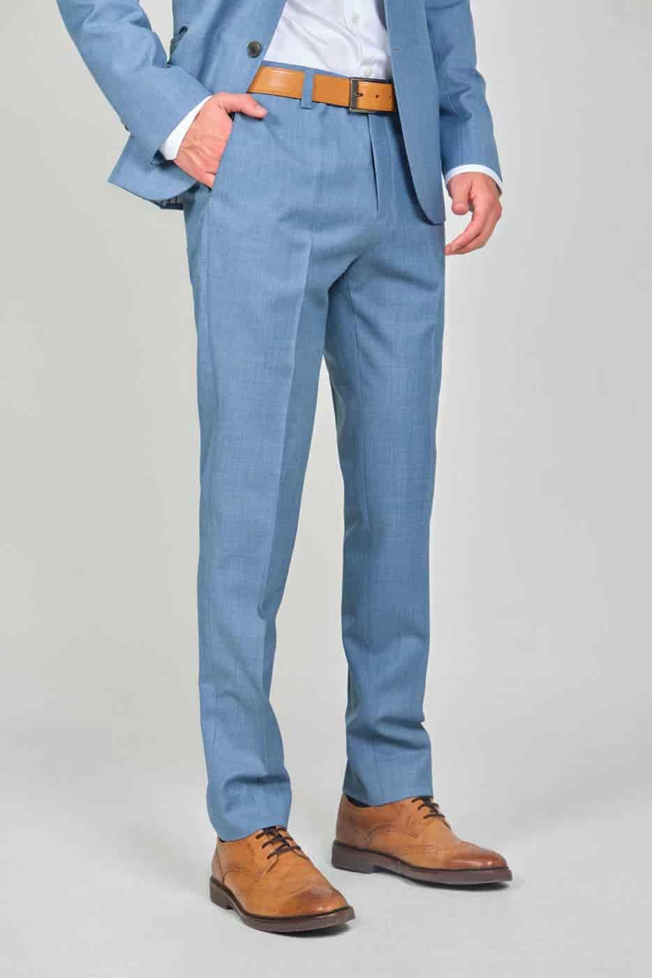 Traje Formal Sobre Medida Paño Tropical Azul Claro - miniatura 3