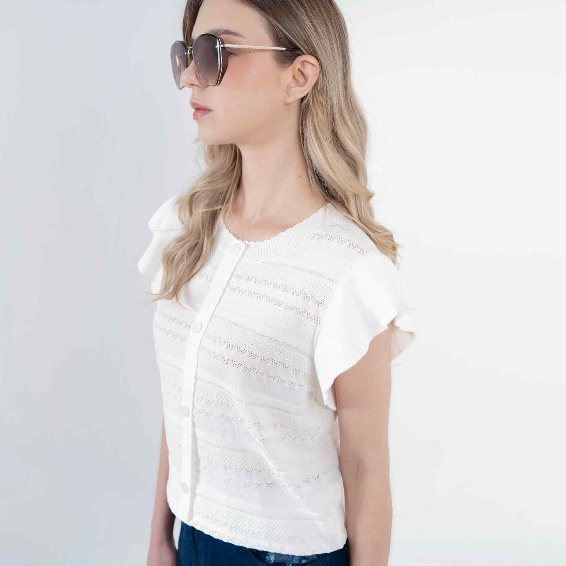Sweater cuello redondo manga corta bolero con botones - miniatura 4