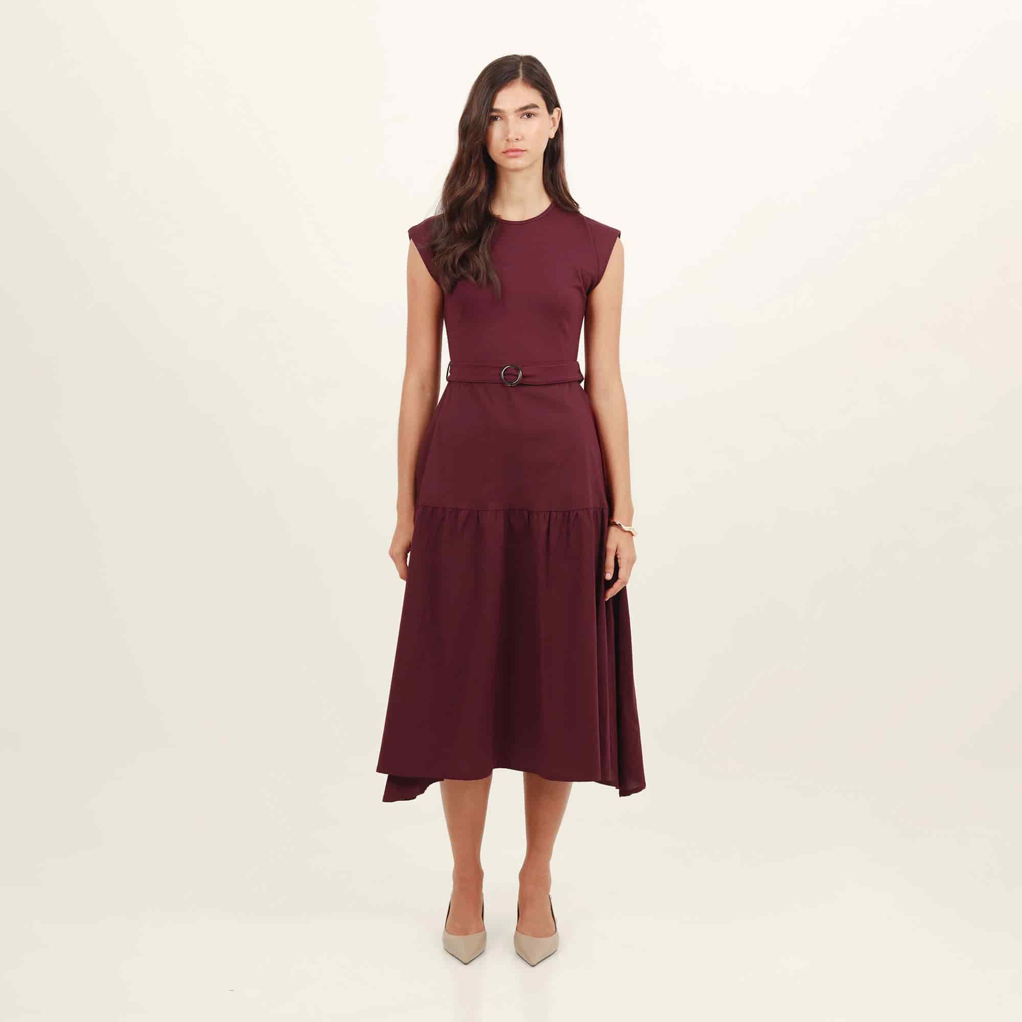 Vestido midi cuello redondo silueta en a - miniatura 5