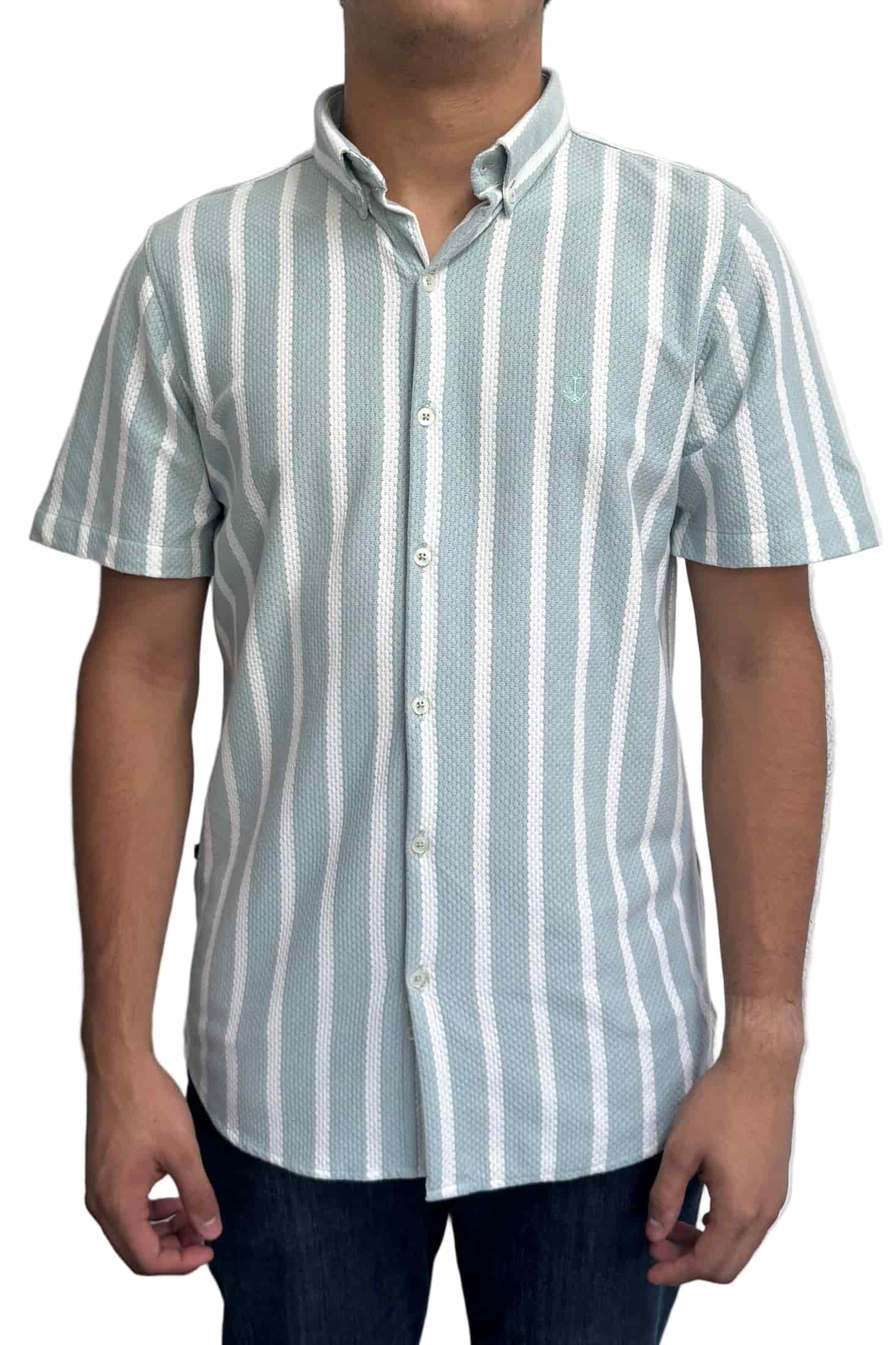 Camisa en texturas Verde Menta Rayas Blancas - miniatura 1