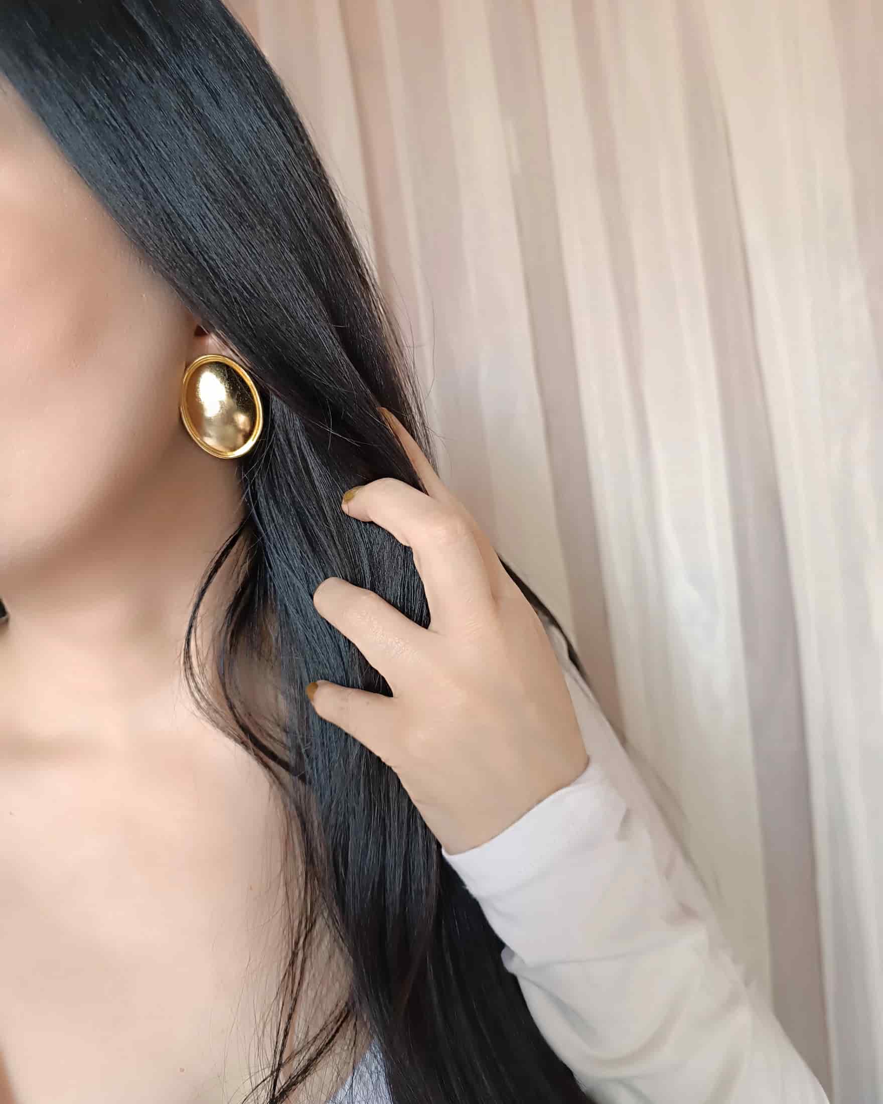 Aretes Topos ovalados doble hilo medianos Dorado Mate - miniatura 4
