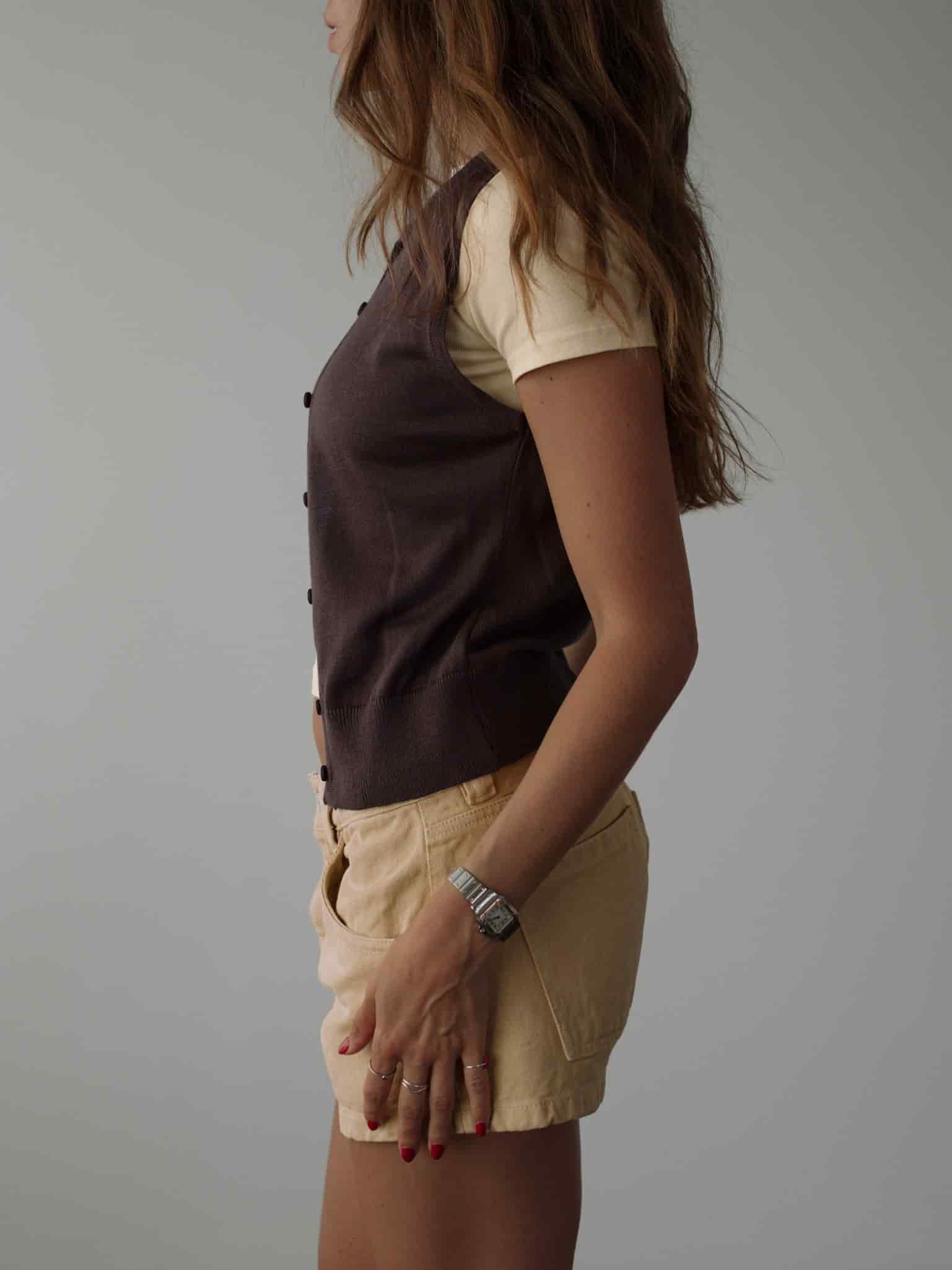 CLASSIC BUTTON KNIT VEST - BROWN - miniatura 10
