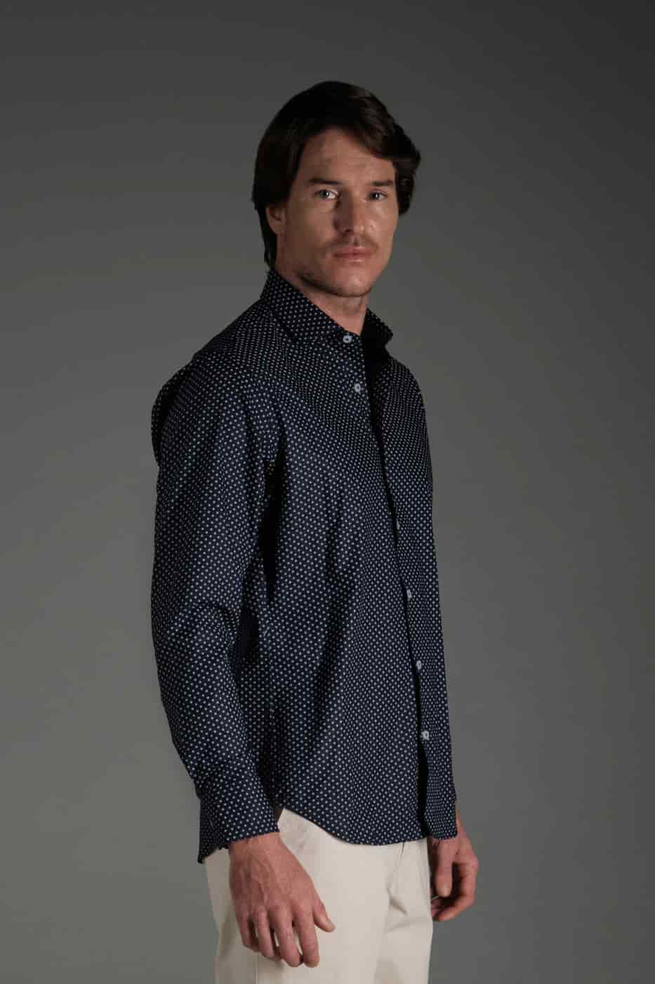 Camisa Classic Algodón Azul Oscuro Mini Print - miniatura 3