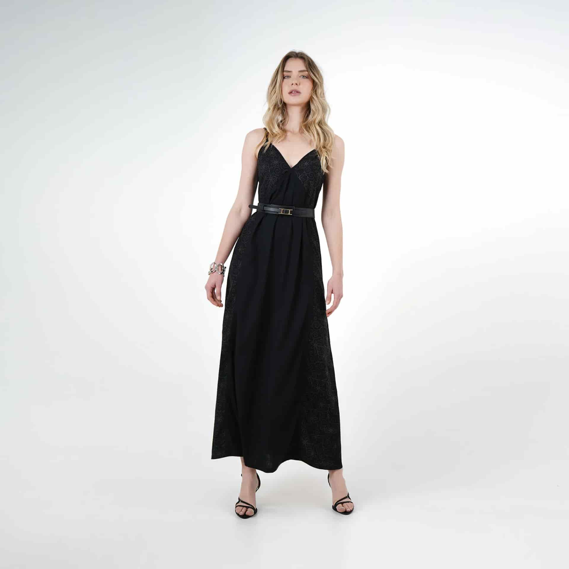 Vestido largo escote en v con grabado floral - miniatura 2