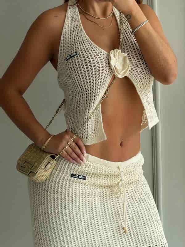 CONJUNTO MIU MIU TEJIDO EN FALDA CON FLOR - miniatura 3