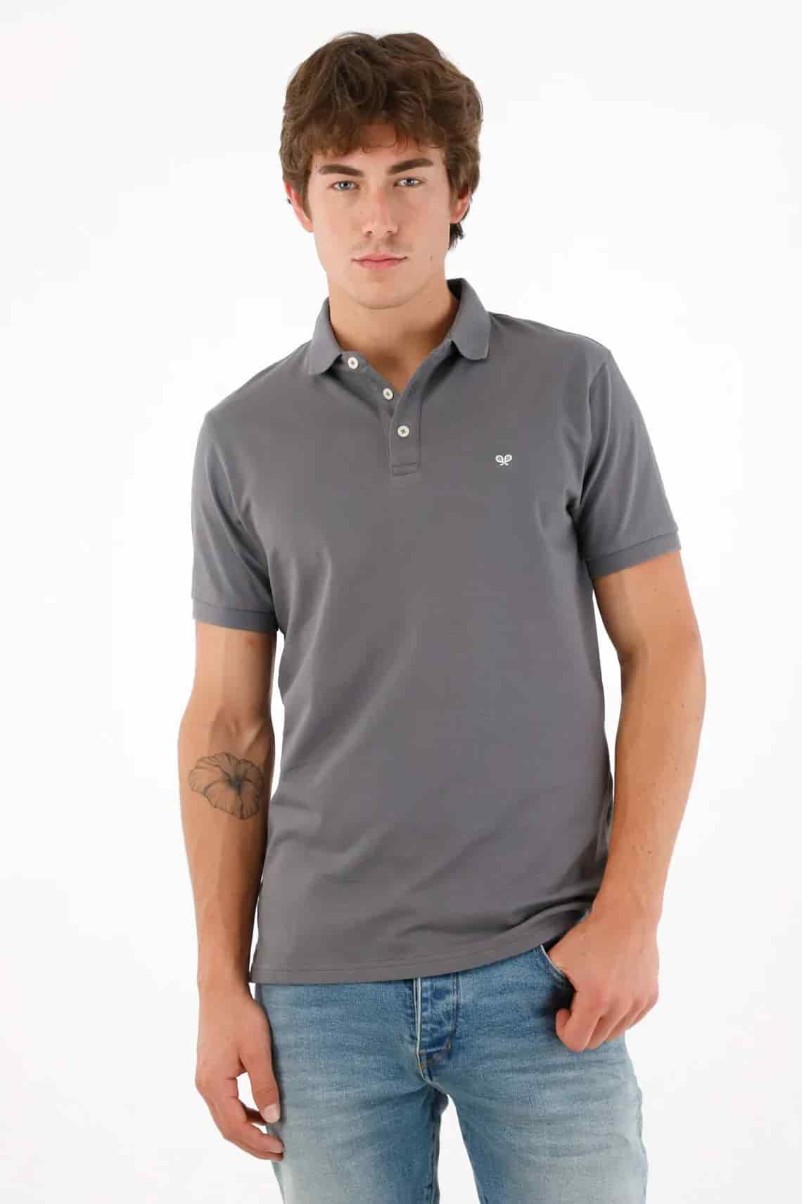 Polo con mini raqueta gris con acabado ligero para hombre - miniatura 1