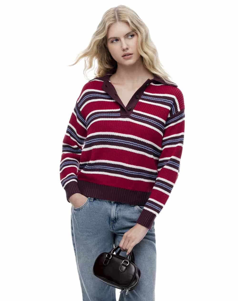 Suéter tipo polo rayas mujer - miniatura 3