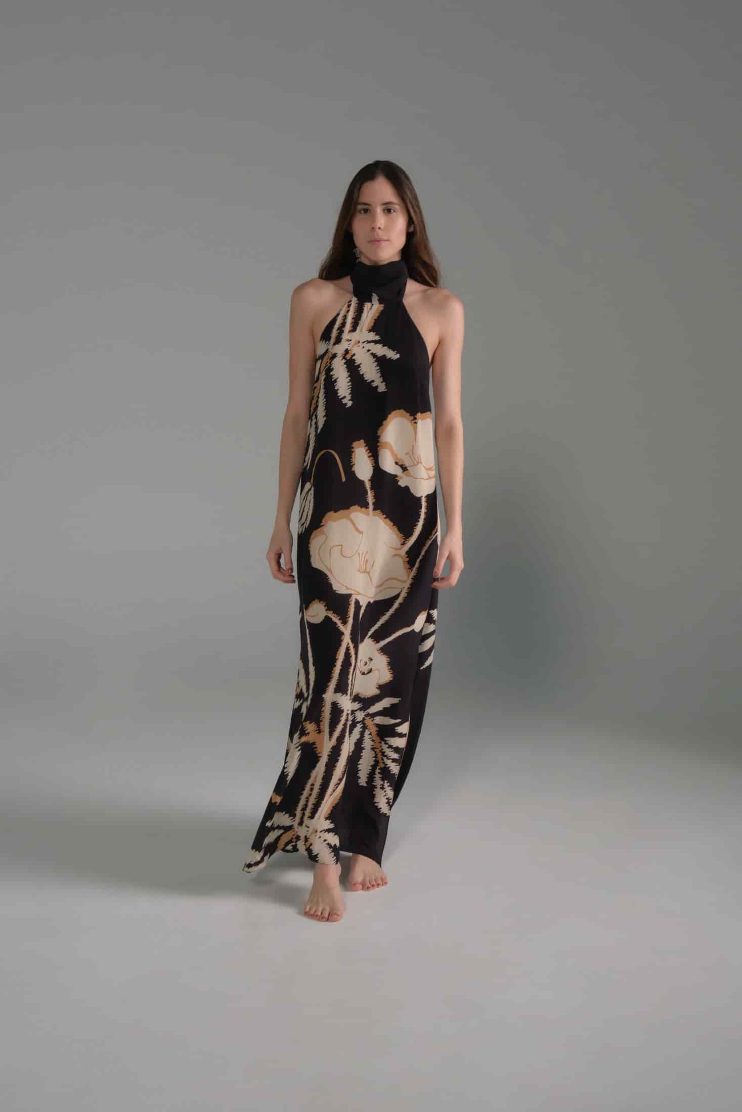 Costa Pacifica Crepe Chine Dress / Black - Beige Gladiolos - miniatura 1