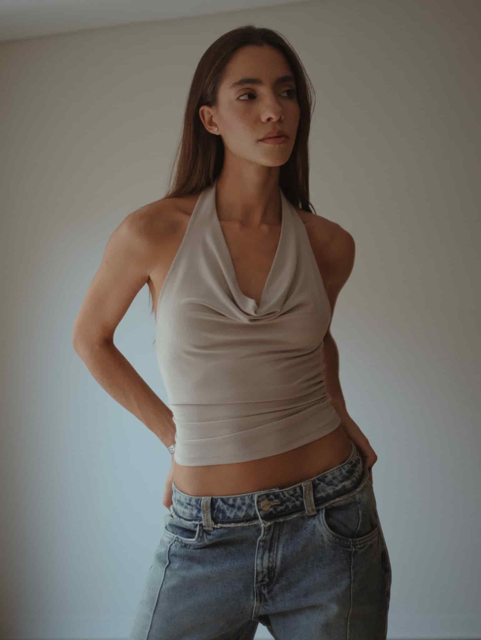 COWL NECK TOP - TAUPE - miniatura 12