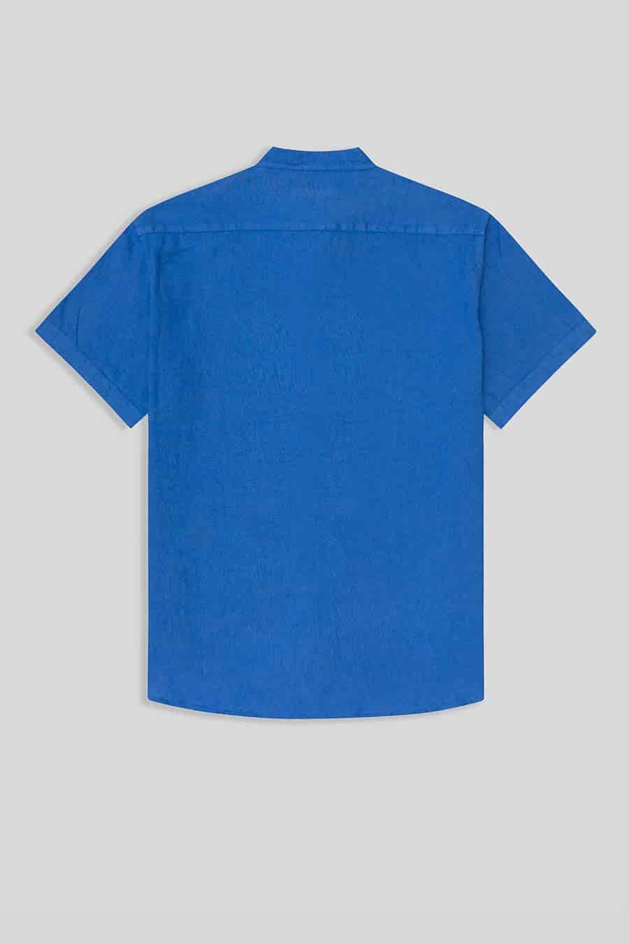 men’s linen shirt mao blue intense basic - miniatura 2