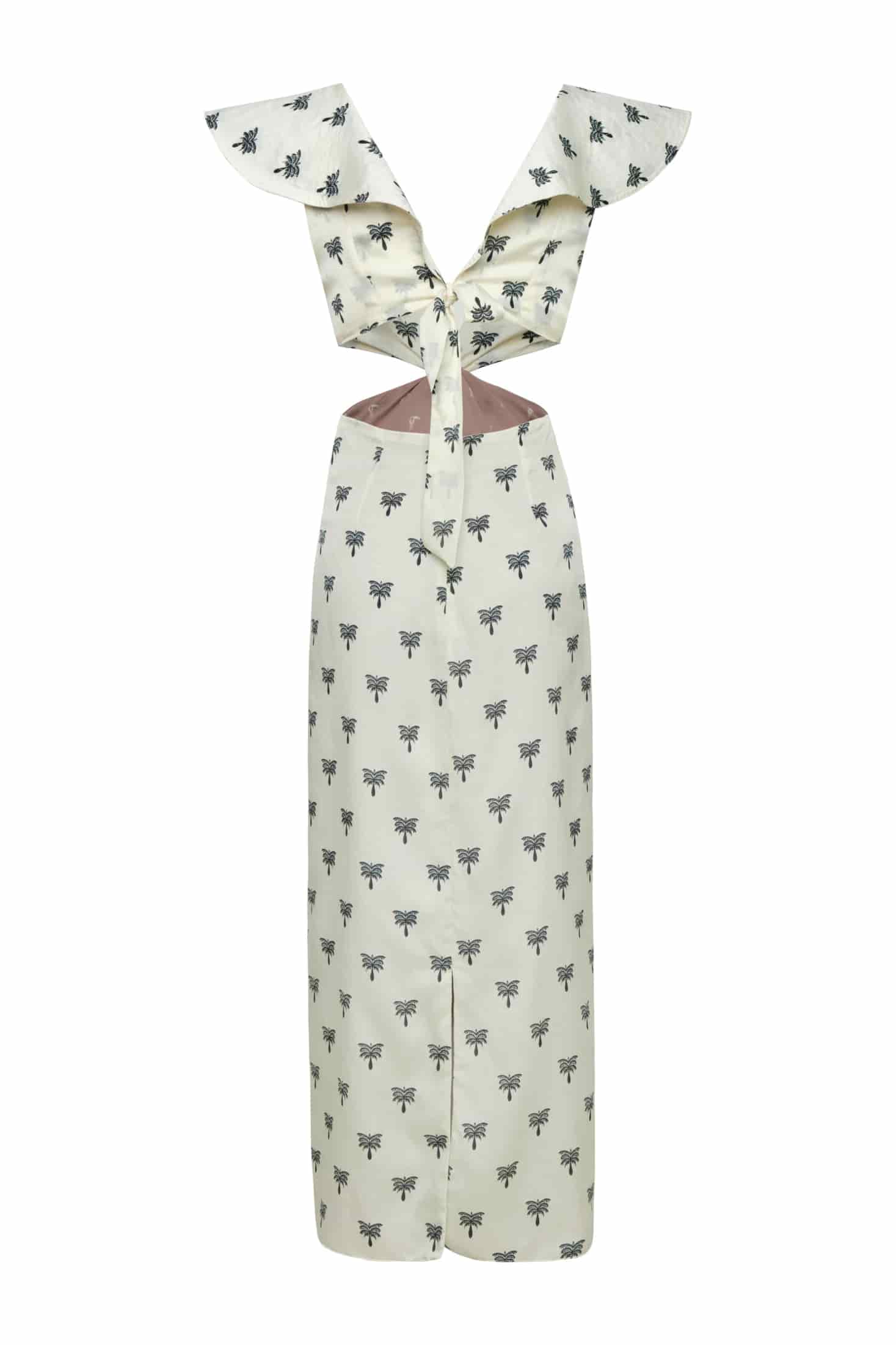 Quetzal Martellato Silk Midi Dress / Ivory - Black Polka Palms - miniatura 3