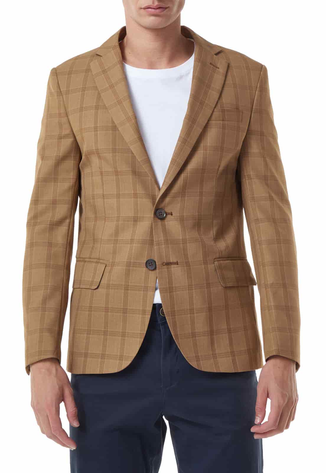 Blazer clásico a cuadros camel. - miniatura 9