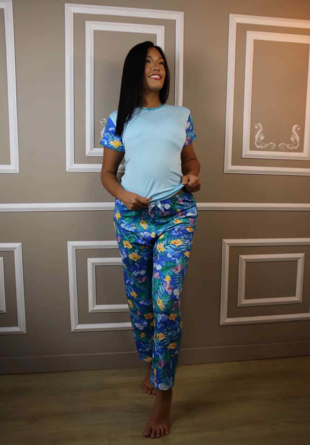 Pijama Pantalón flores azul - miniatura 2