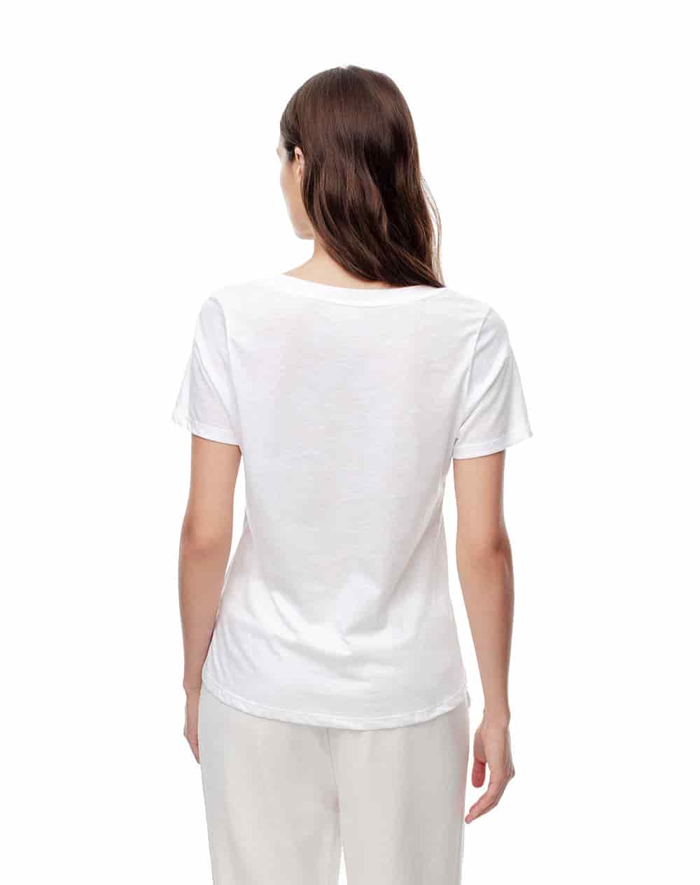 Camiseta regular algodón blanca mujer - miniatura 2