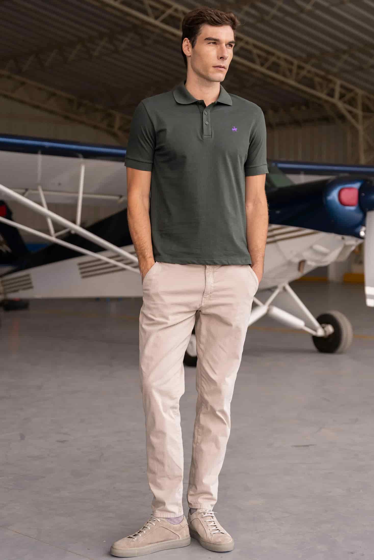 Camiseta Polo Basic Hombre Verde Militar - miniatura 2