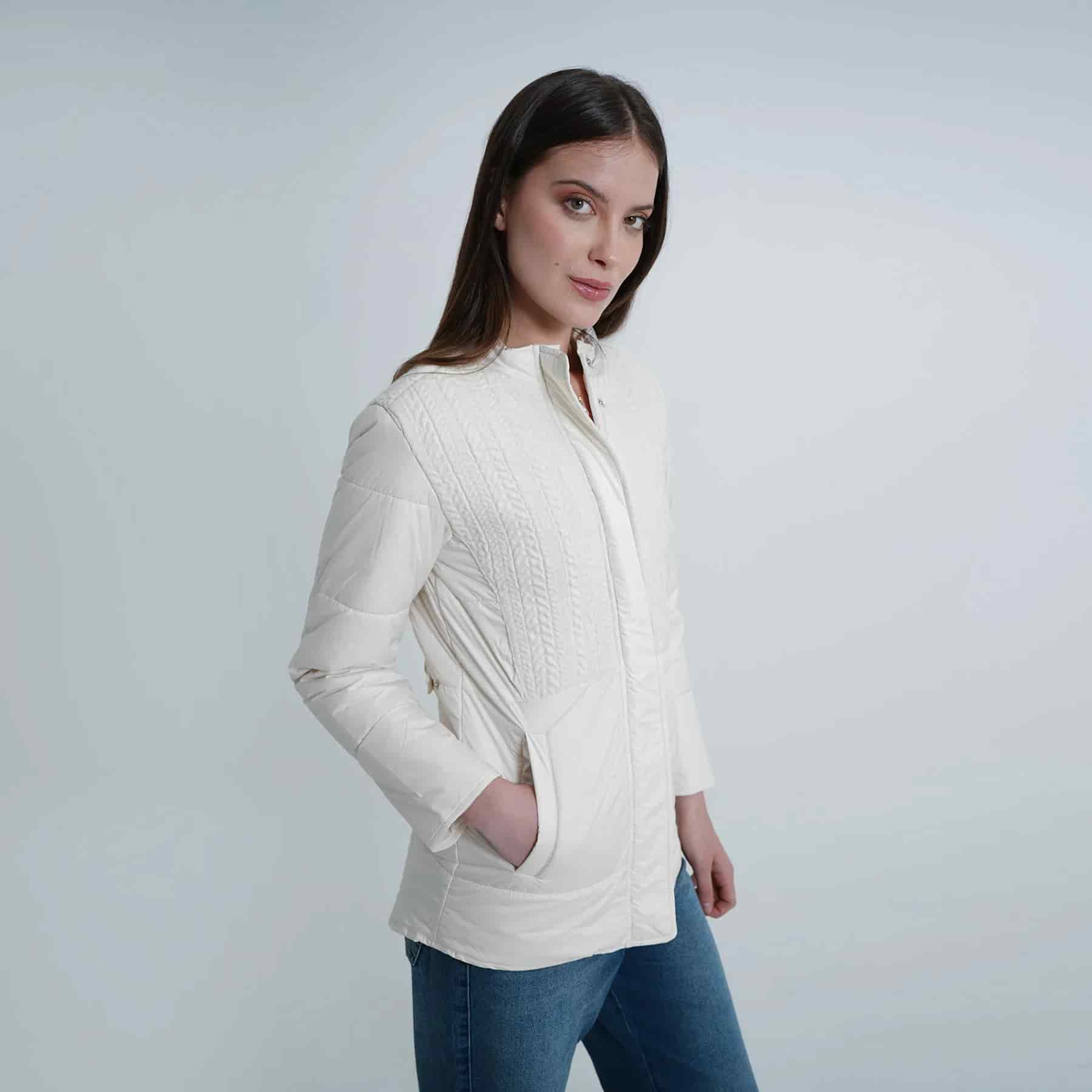 Chaqueta acolchada cuello alto con tejido - miniatura 3