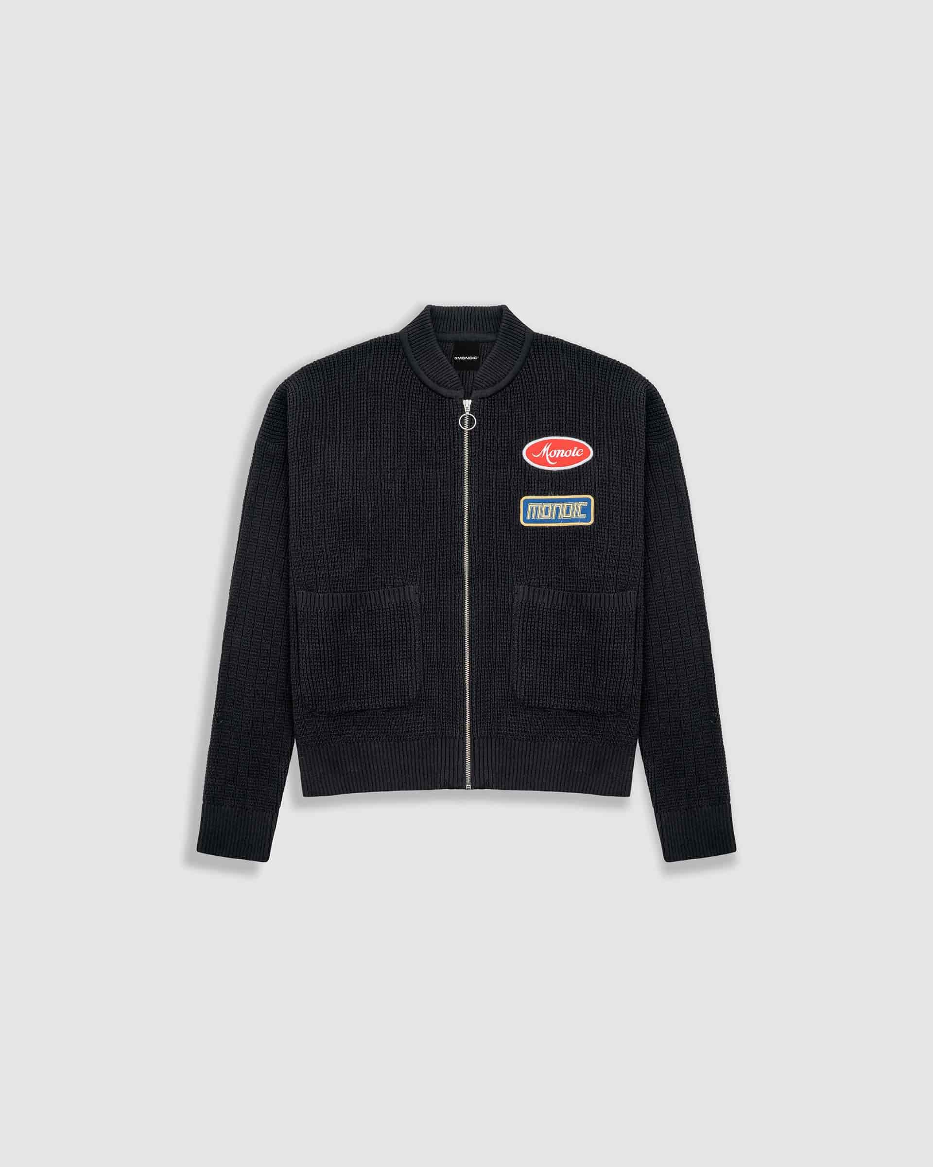 Zip Up Knit Bomber Jacket - Negro - miniatura 1