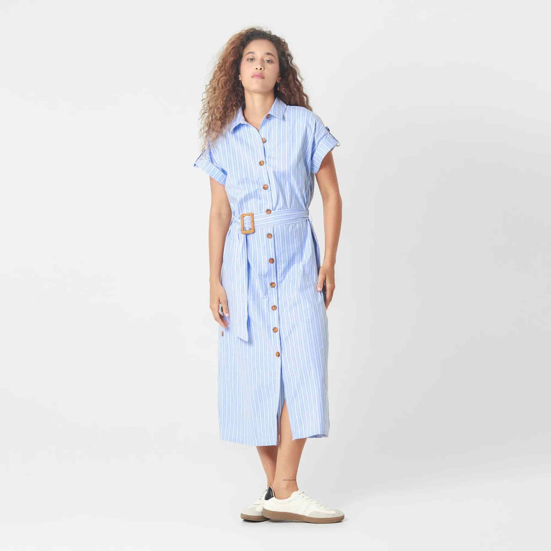 Vestido Cuello Camisero Manga Corta - miniatura 3
