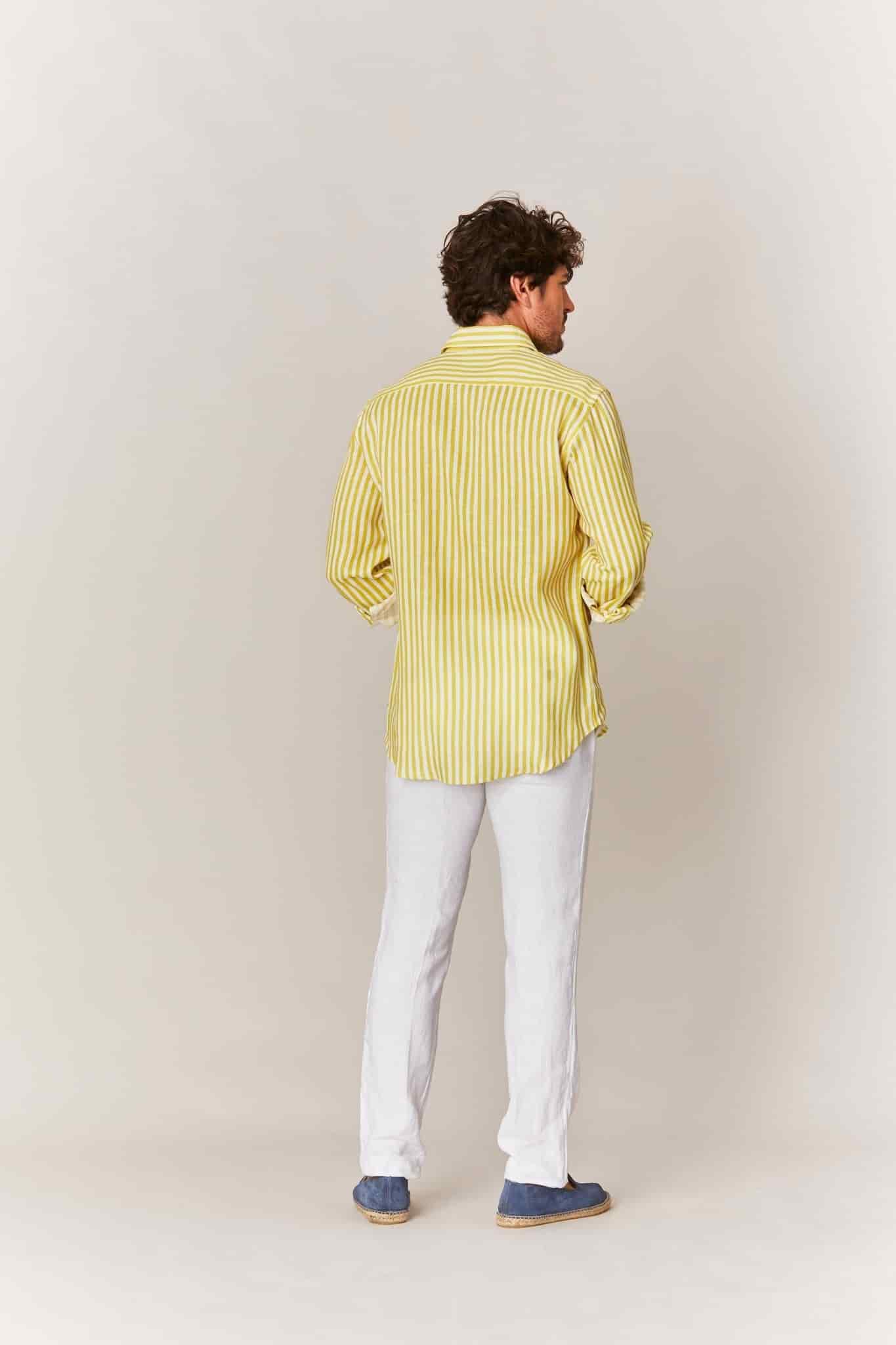 Men's linen shirt yellow striped - miniatura 3