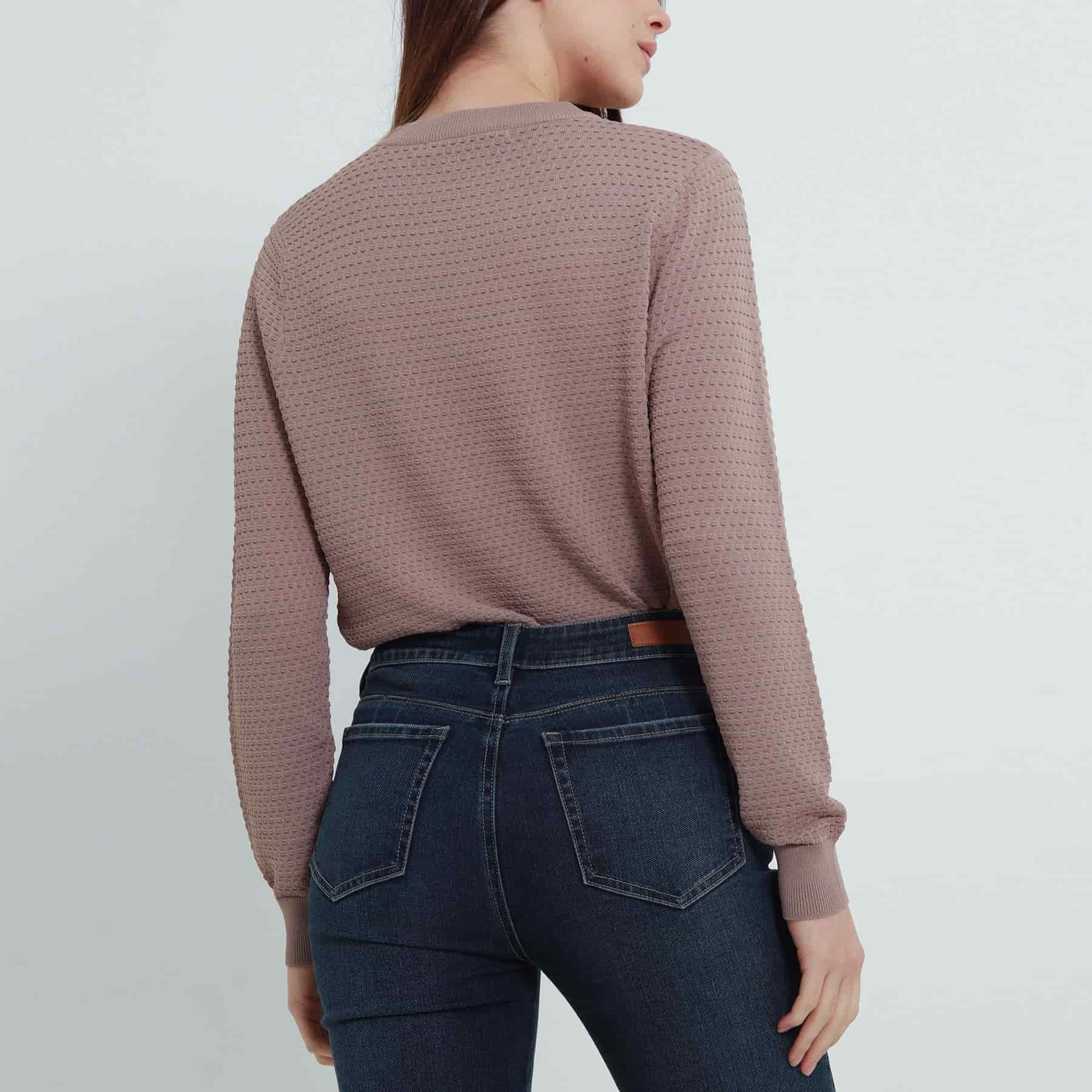 Sweater tejido texturizado cuello redondo manga larga - miniatura 3