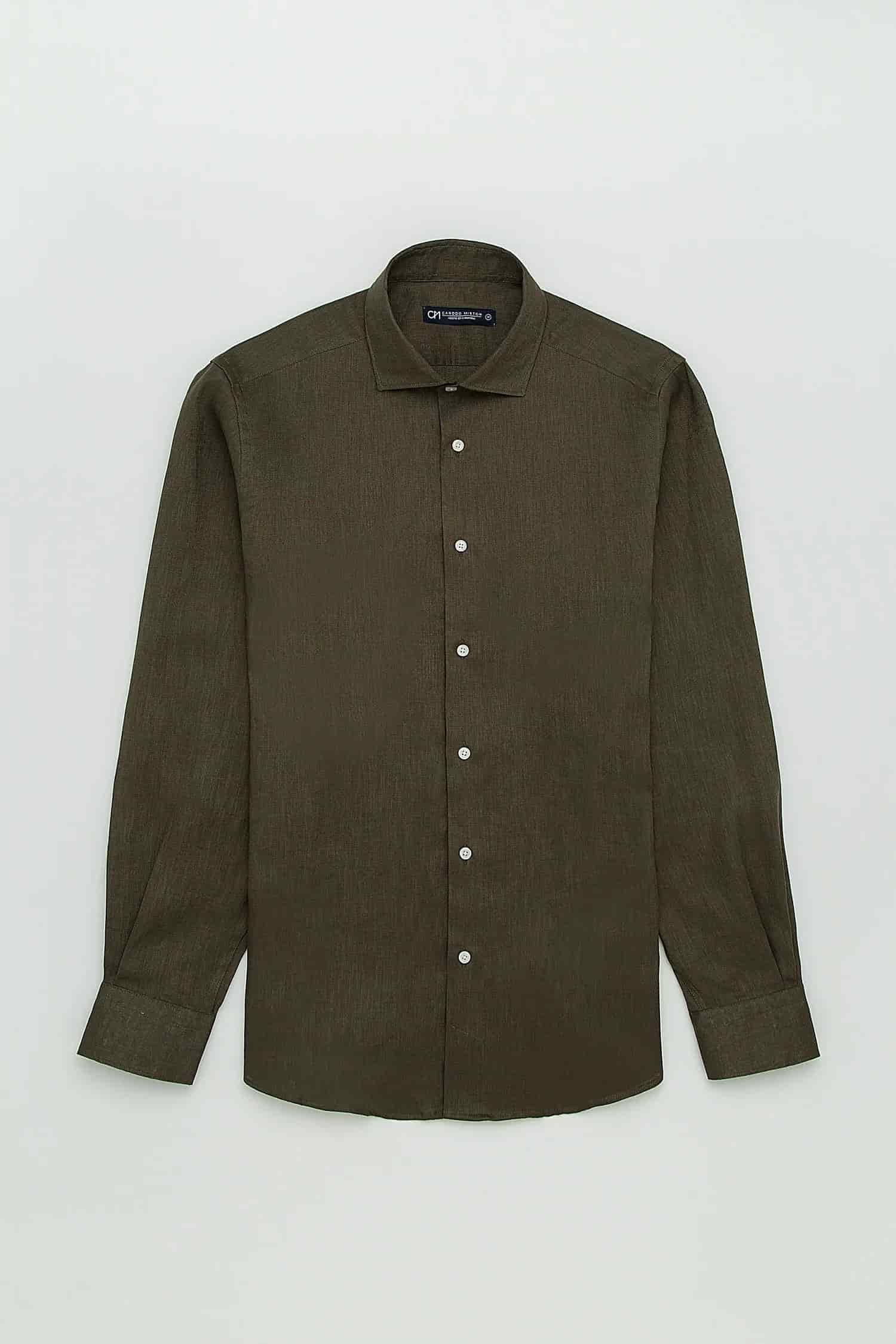 Camisa Button Under Lino Verde Oliva - miniatura 1