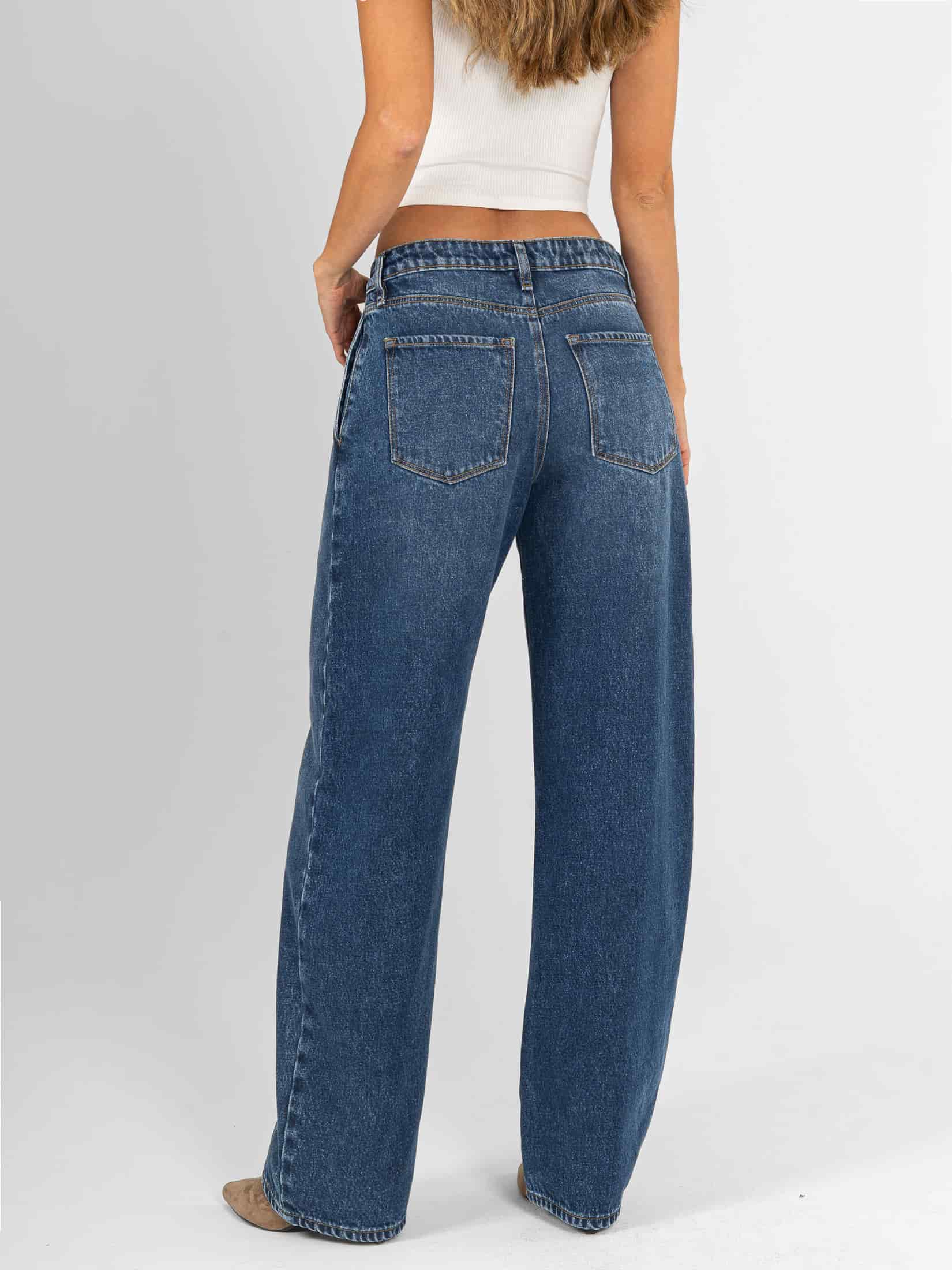 Ref: 066449 Jean wide leg, rígido, detalle delantero, tiro alto, tono azul oscuro. - miniatura 2