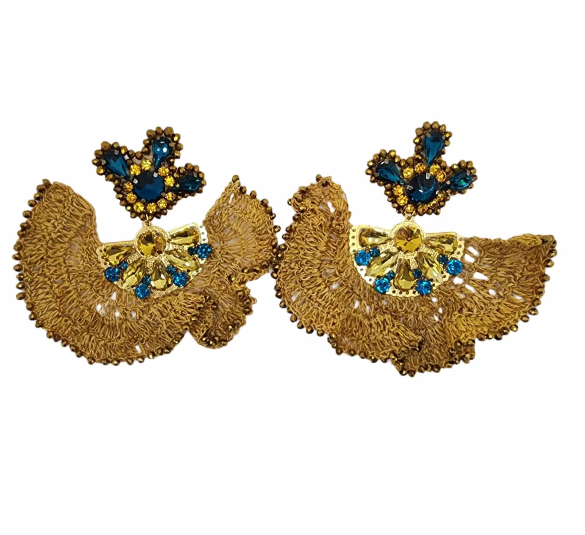 Blue & Gold Half Moon Earrings - miniatura 1