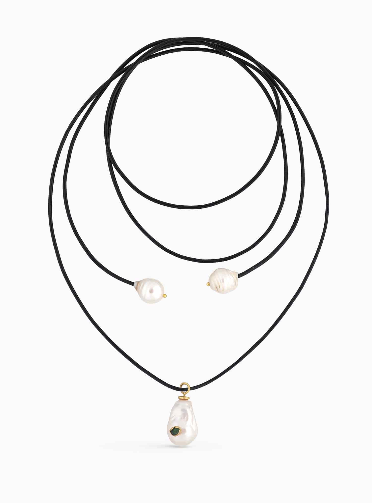 Midnight Emerald Pearl Long Necklace - miniatura 1