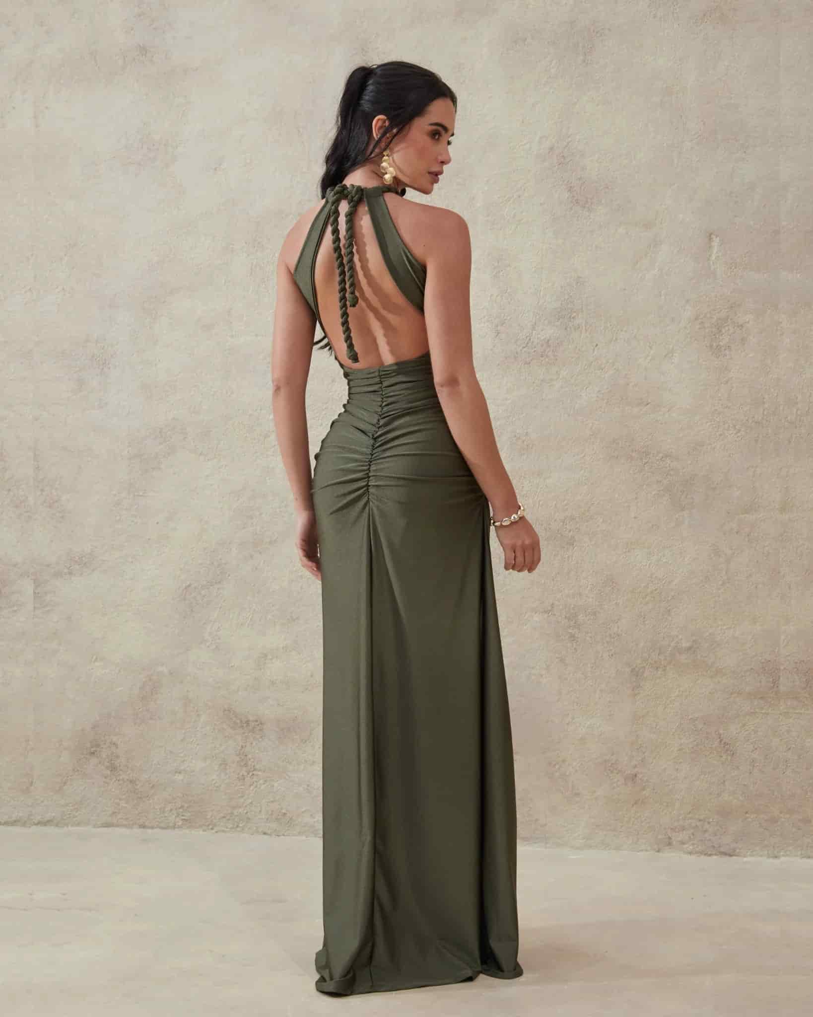 Vestido Halter Drapeado Trenza - miniatura 4