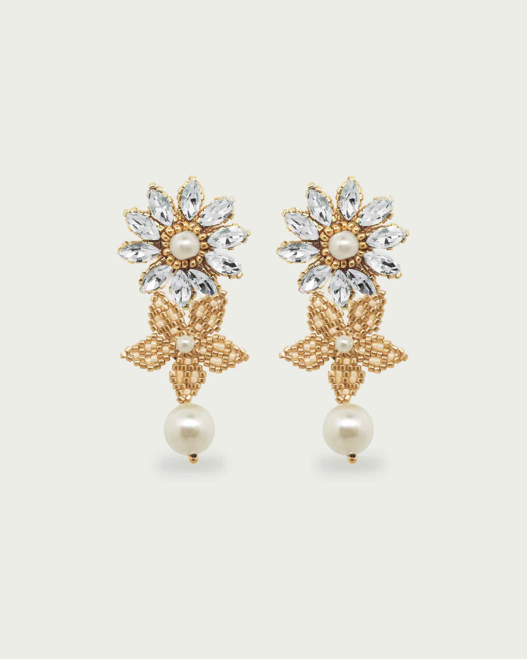 Aretes Dos Flores y Perla Miyuki - miniatura 1