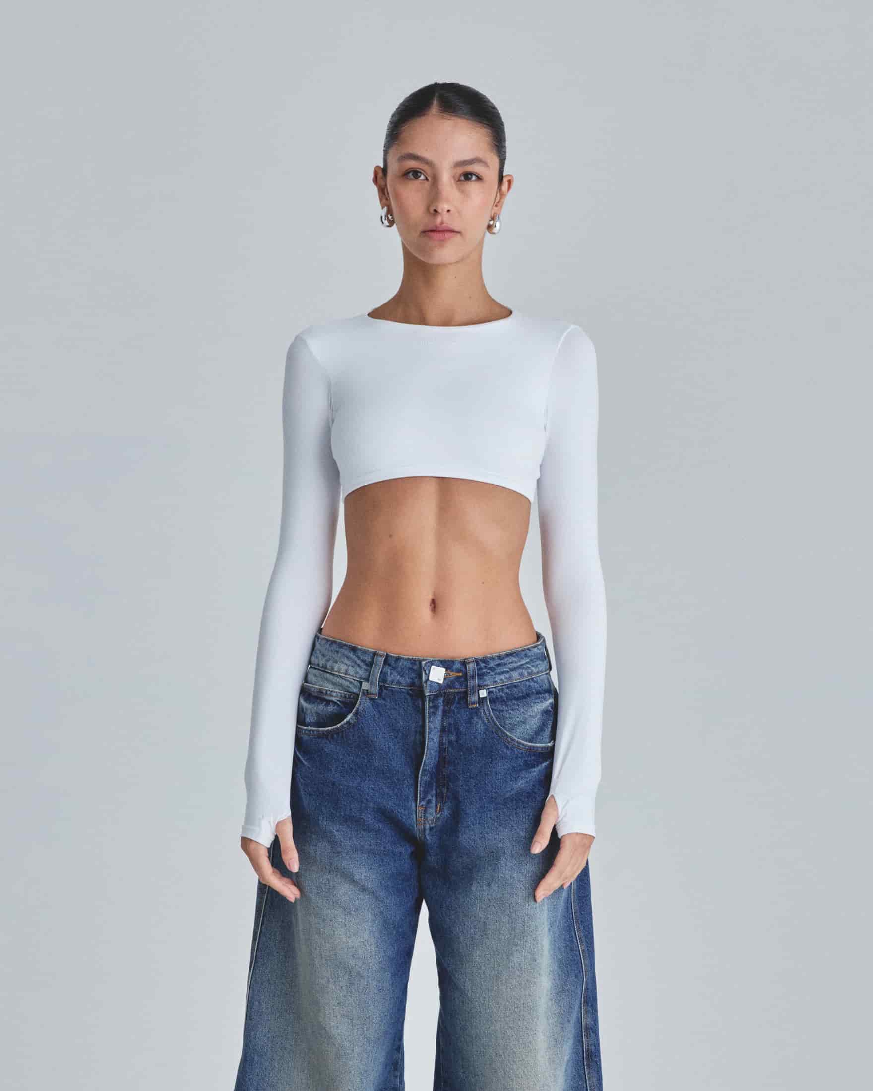 Line Basic Long Sleeve Cropped Tshirt White - miniatura 2