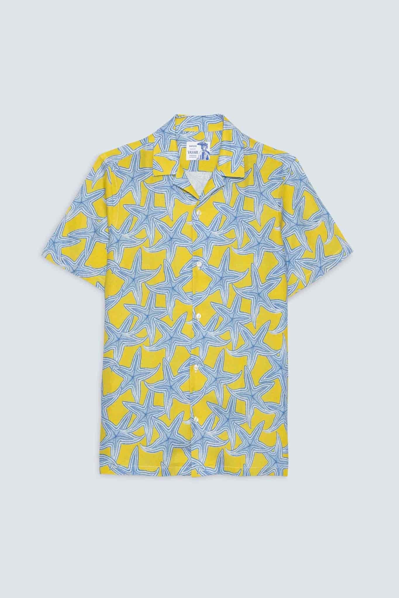 Men's linen shirt yellow intaglio - miniatura 1