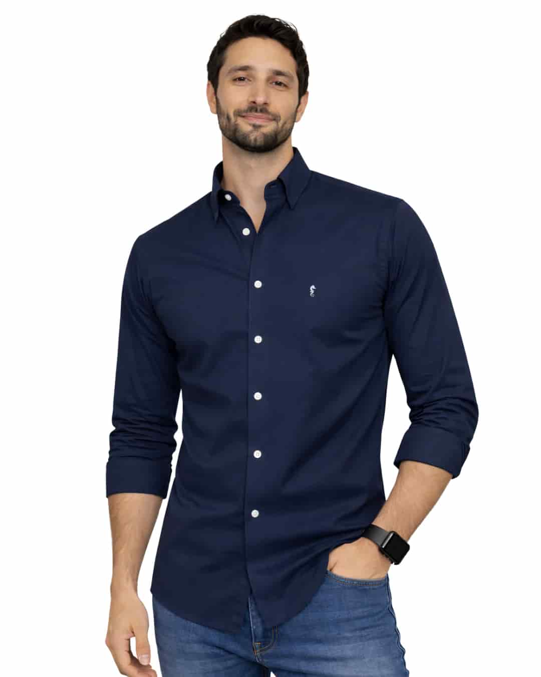 Camisa Pima Peruano Azul Oscuro - miniatura 1