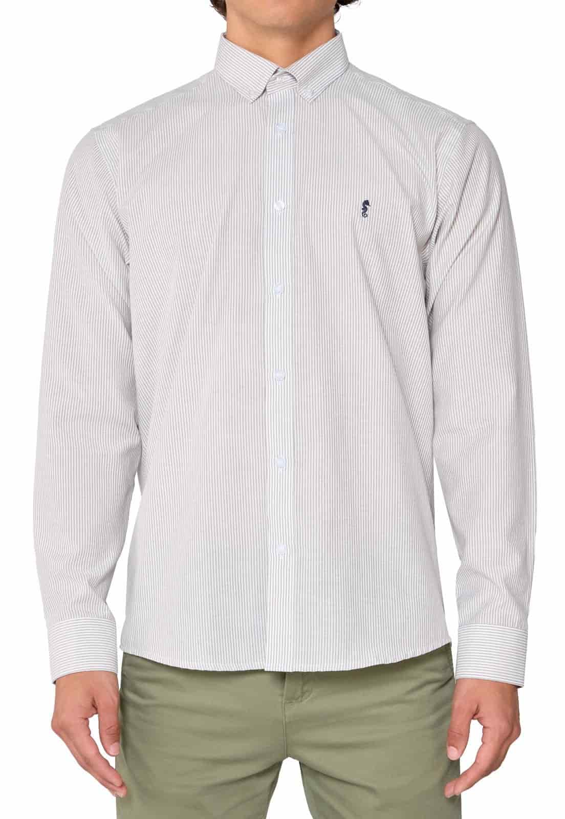 Camisa Manga Larga Oxford Rayas Grises - miniatura 4