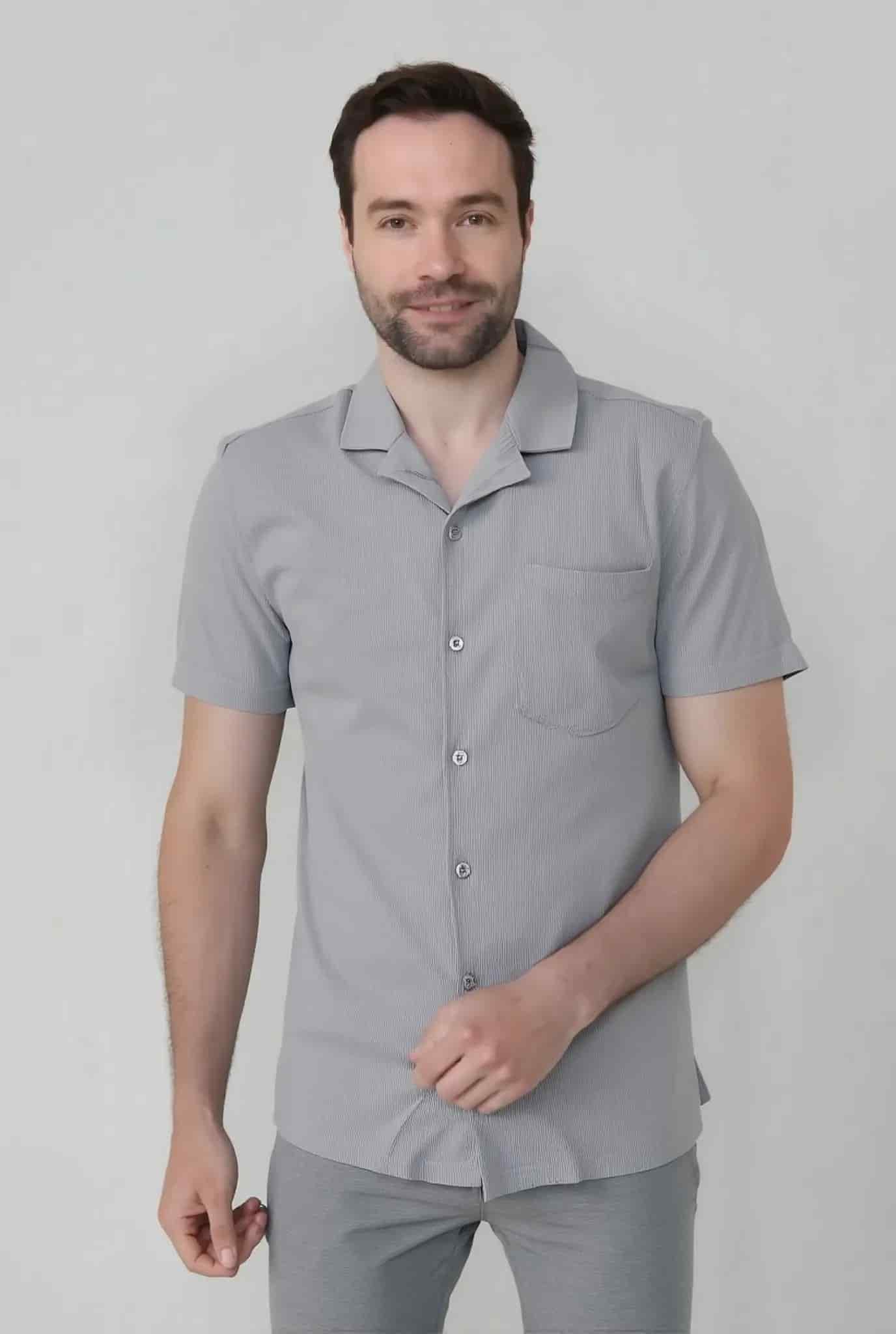 Camisa con textura manga corta para hombre Jon Sonen 087224001 - miniatura 5