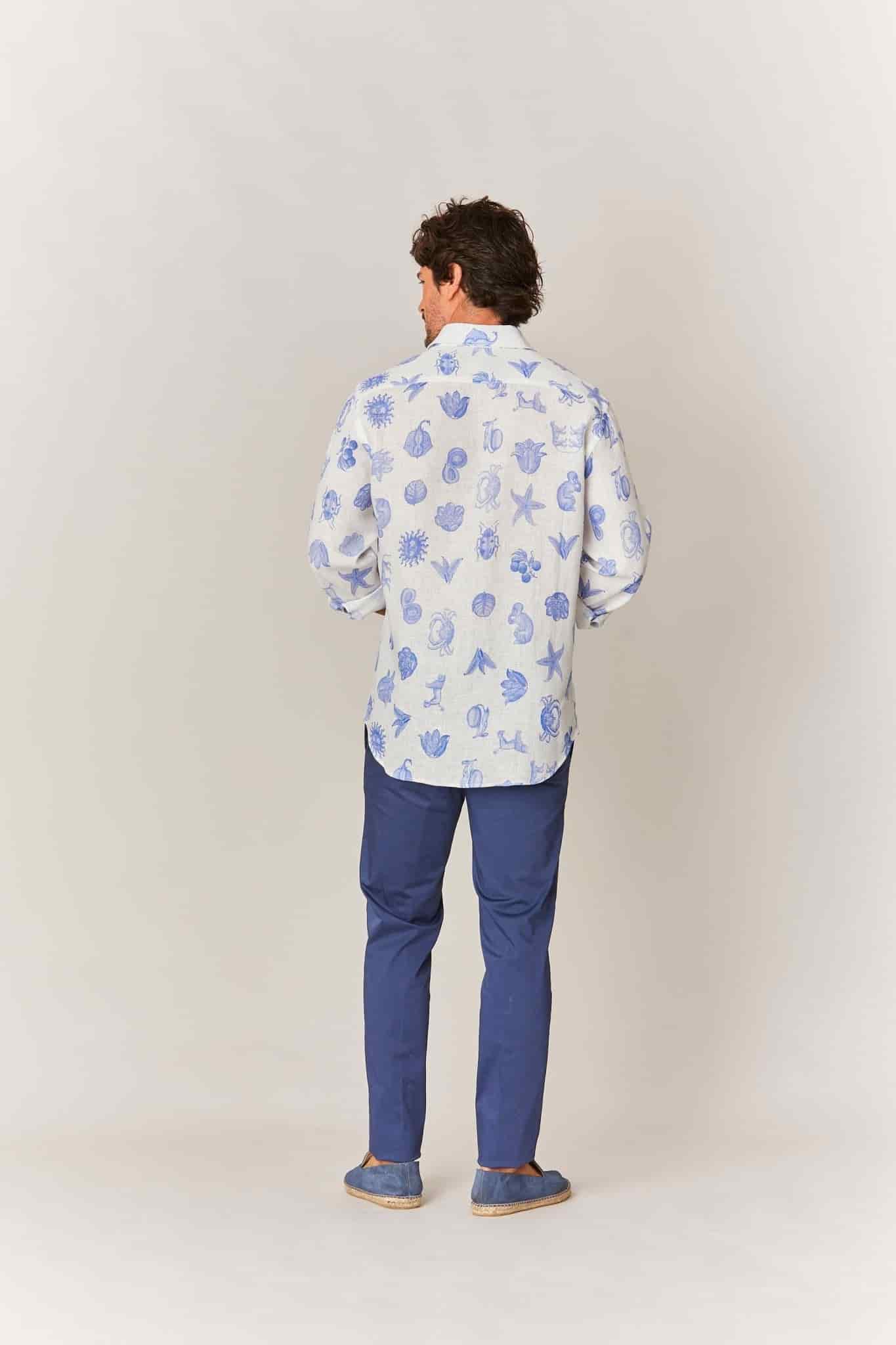 Men's linen shirt white mezzotinta - miniatura 4