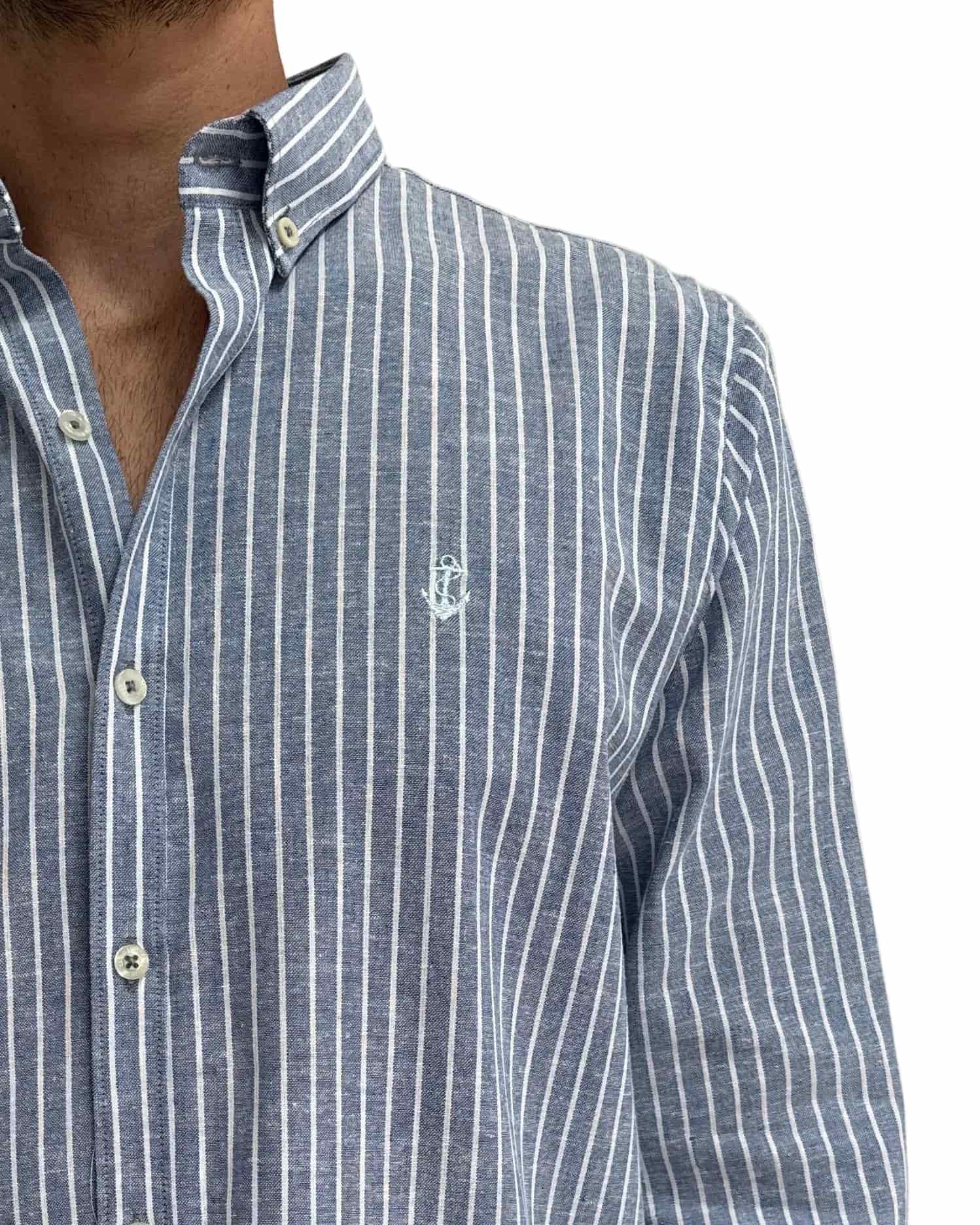 Camisa de Lino Navy y Rayas Blancas - miniatura 5
