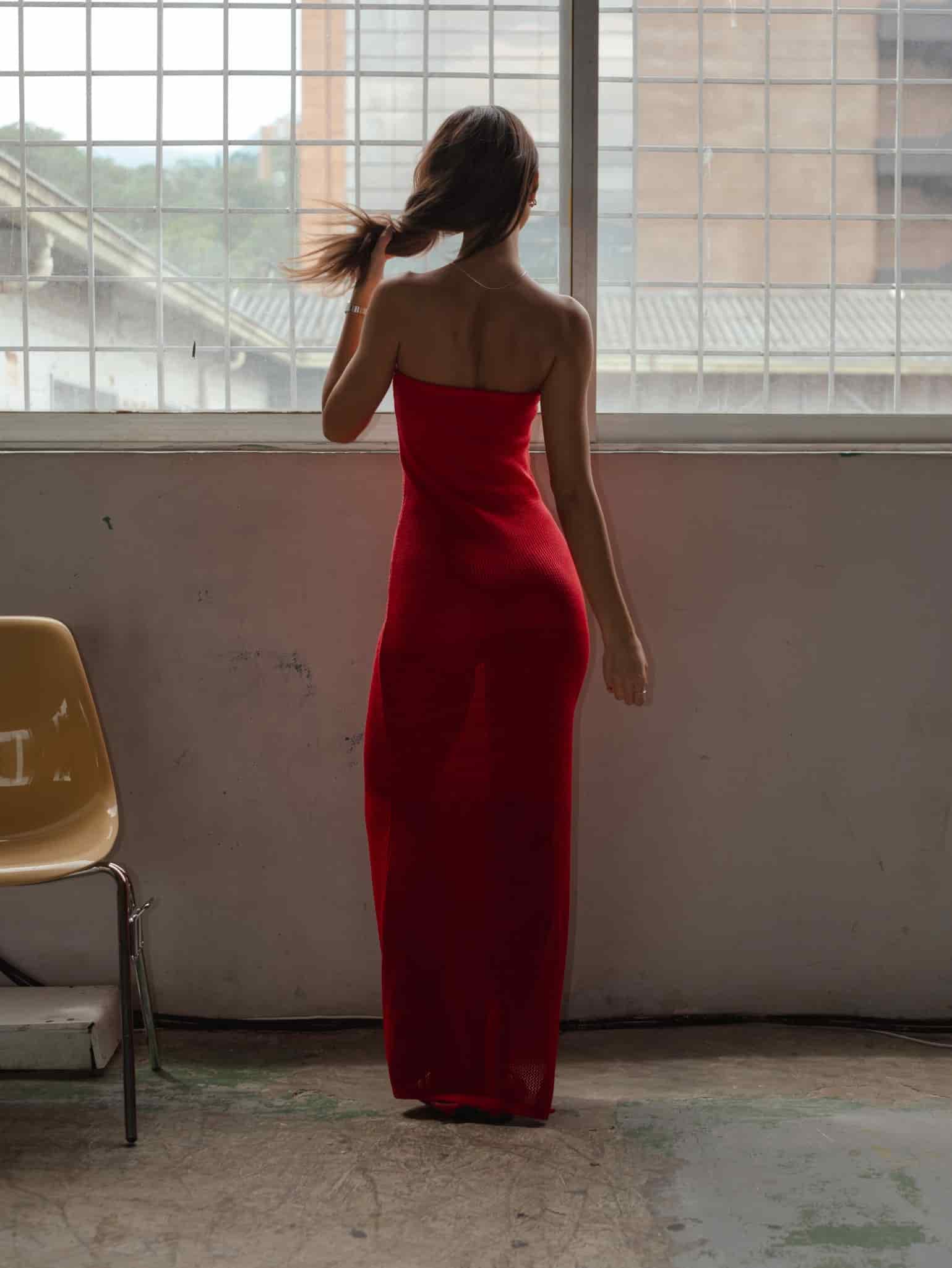 STRAPLESS BODYSUIT KNIT DRESS - ROBUST RED - miniatura 12