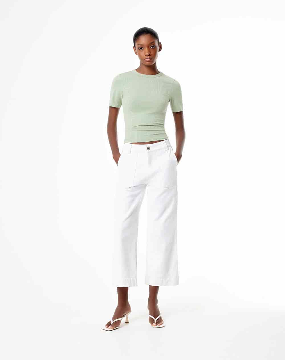Camiseta slim algodón verde mujer - miniatura 4