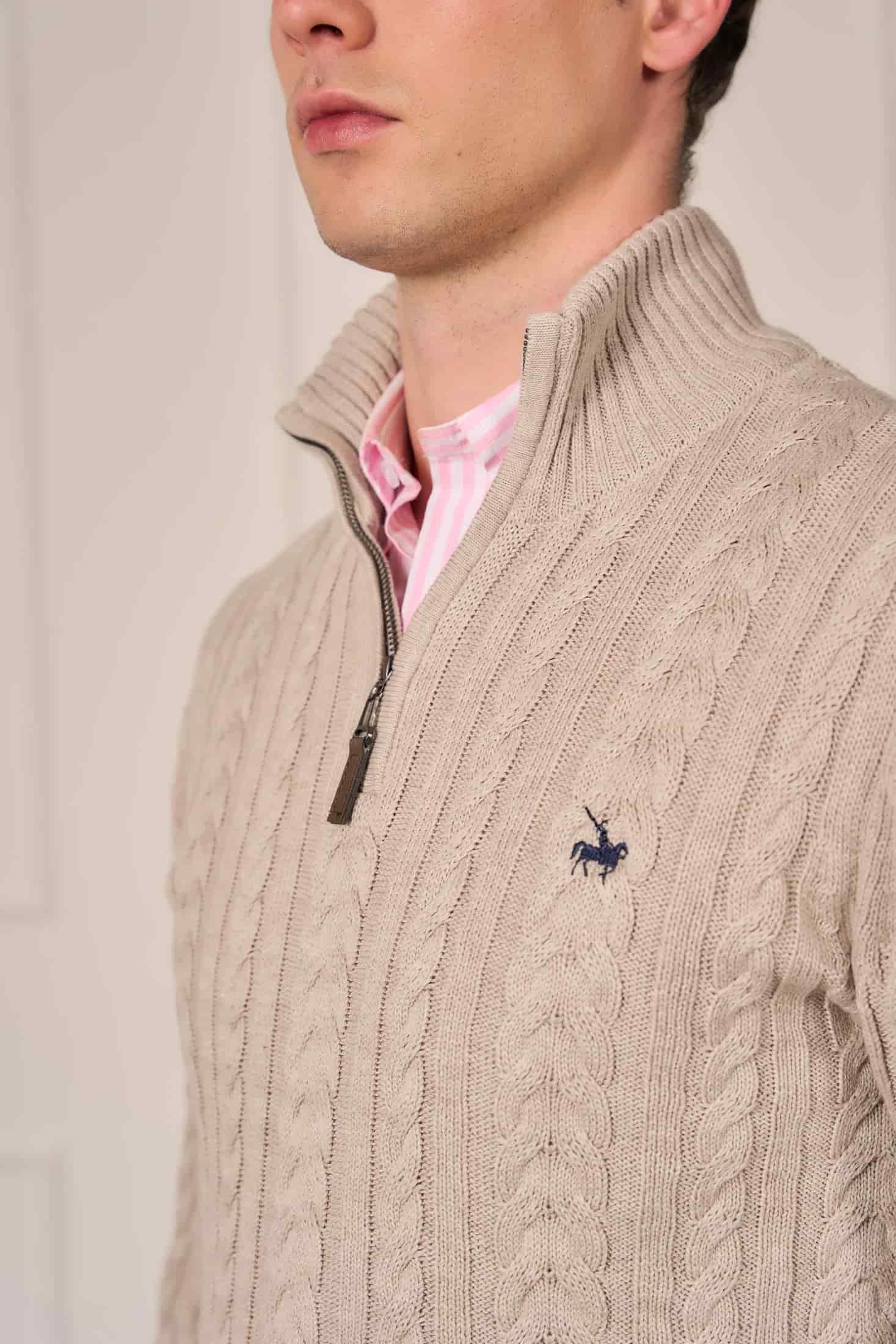 Suéter Halfzip Trenzado Rib Hombre Arena - miniatura 7