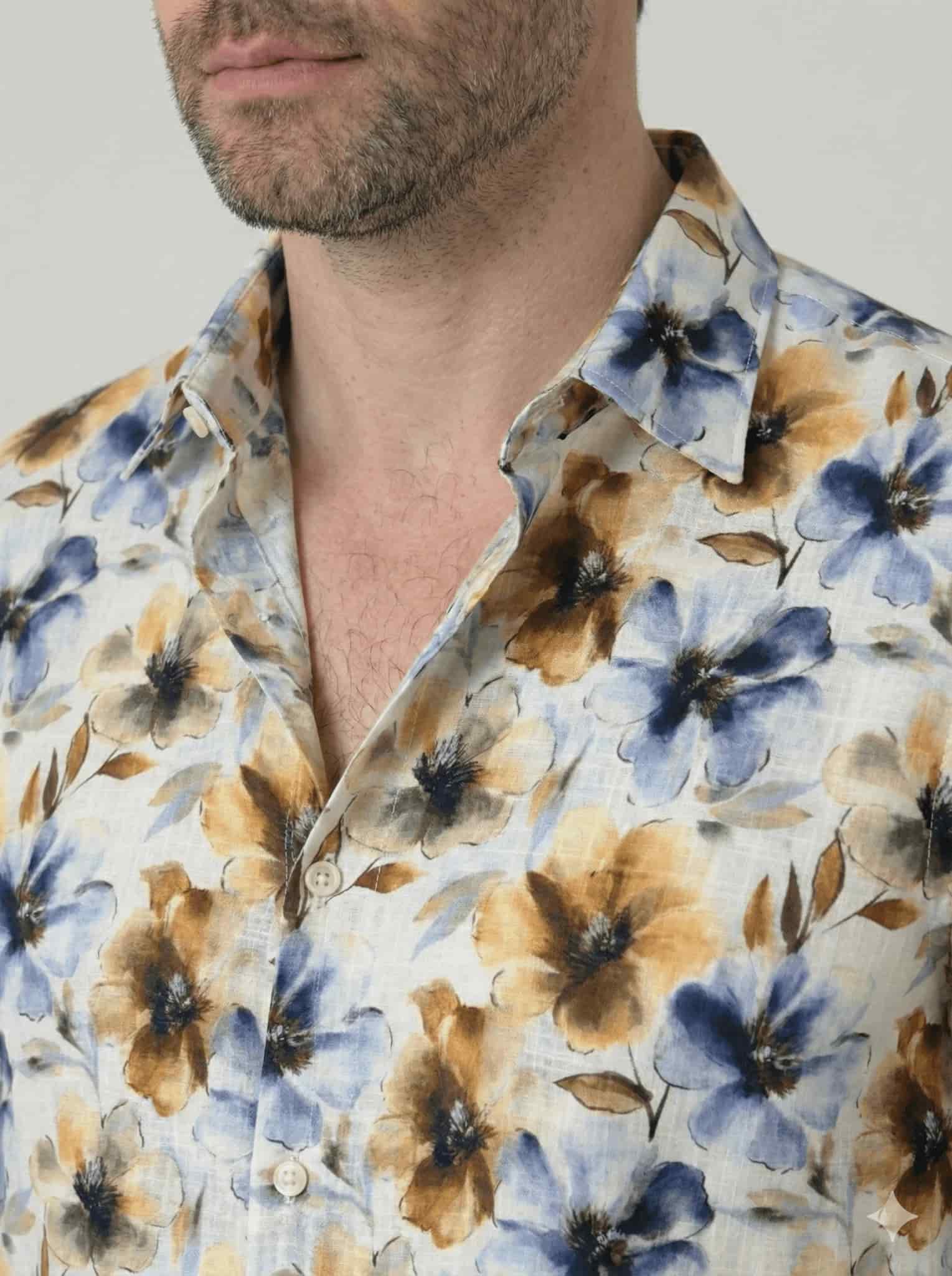 Camisa manga corta en Lino estampado de  flores para hombre Jon Sonen 017225024 - miniatura 2