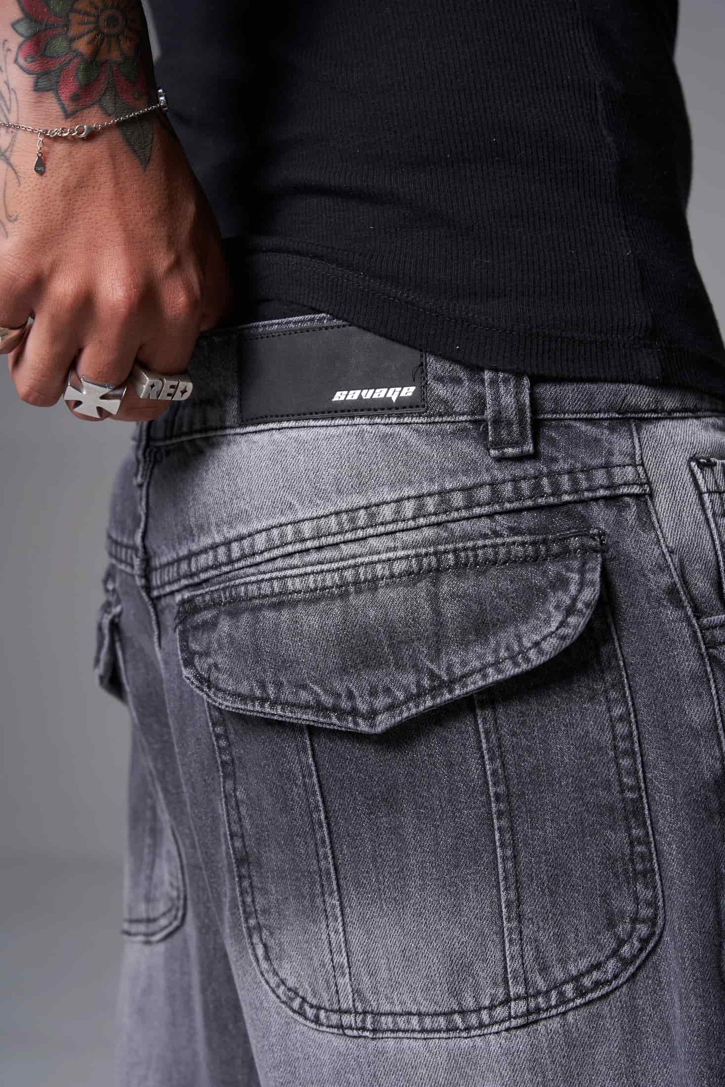 JEANS BAGGY 2 BOLSILLOS  1 CORTE GRIS CLARO - miniatura 4