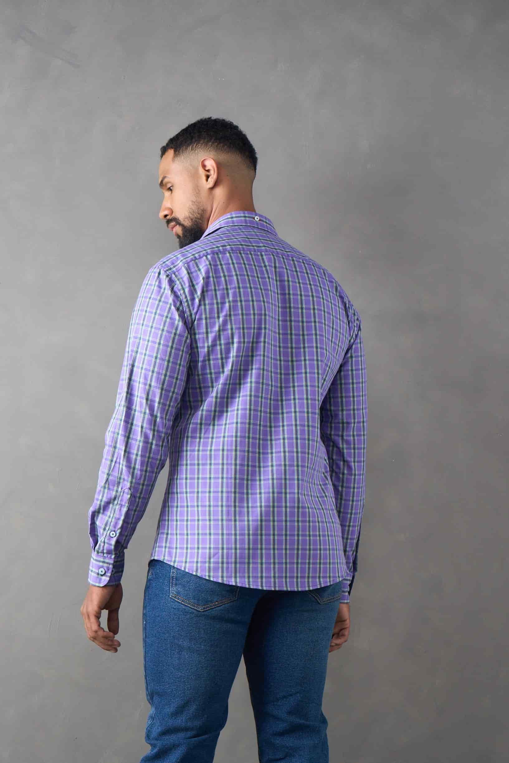 Camisa slim fit azul oscuro a cuadros - miniatura 2