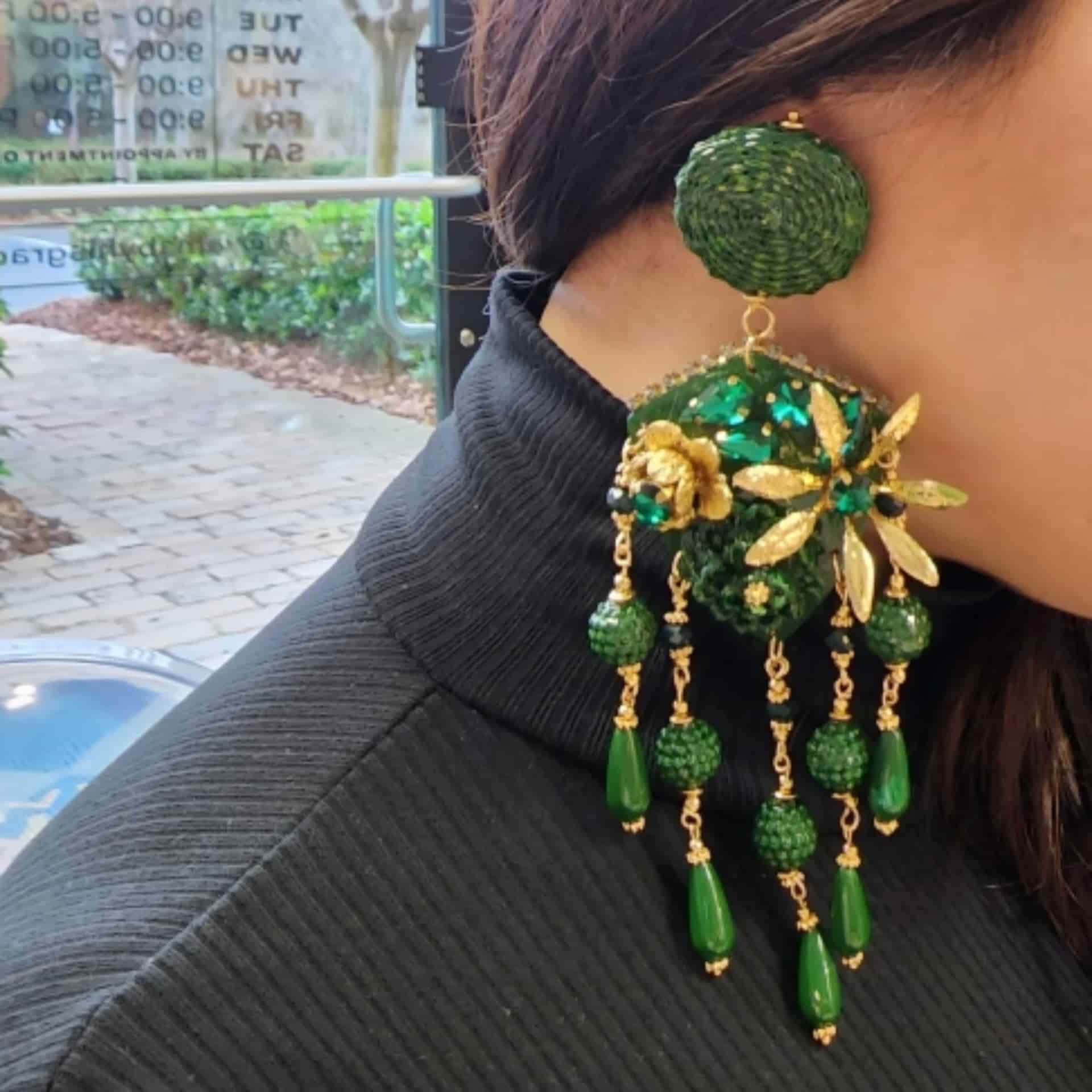 Green Rhombus Totumo Earrings - miniatura 3