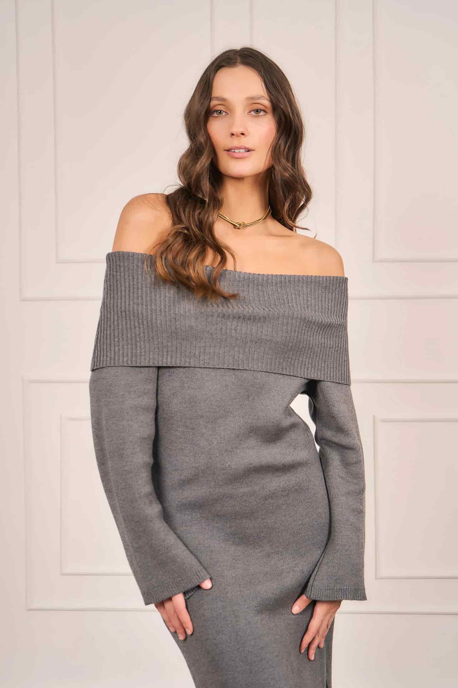 Vestido Off Shoulder Gris Mujer - miniatura 6